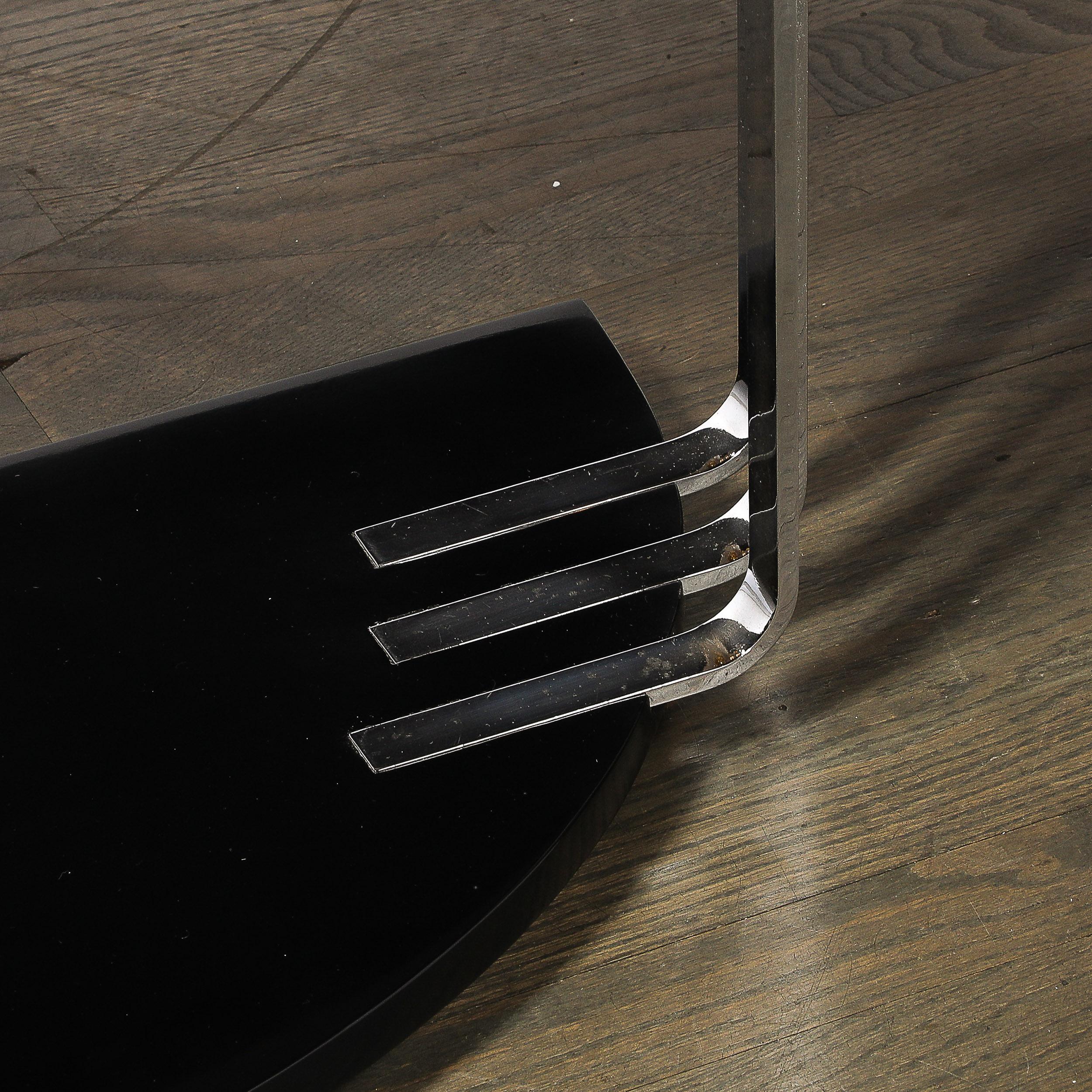 Art Deco Demilune Chrome and Black Lacquer Console Table by Donald Deskey For Sale 9