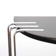 Art Deco Demilune Chrome and Black Lacquer Console Table by Donald Deskey