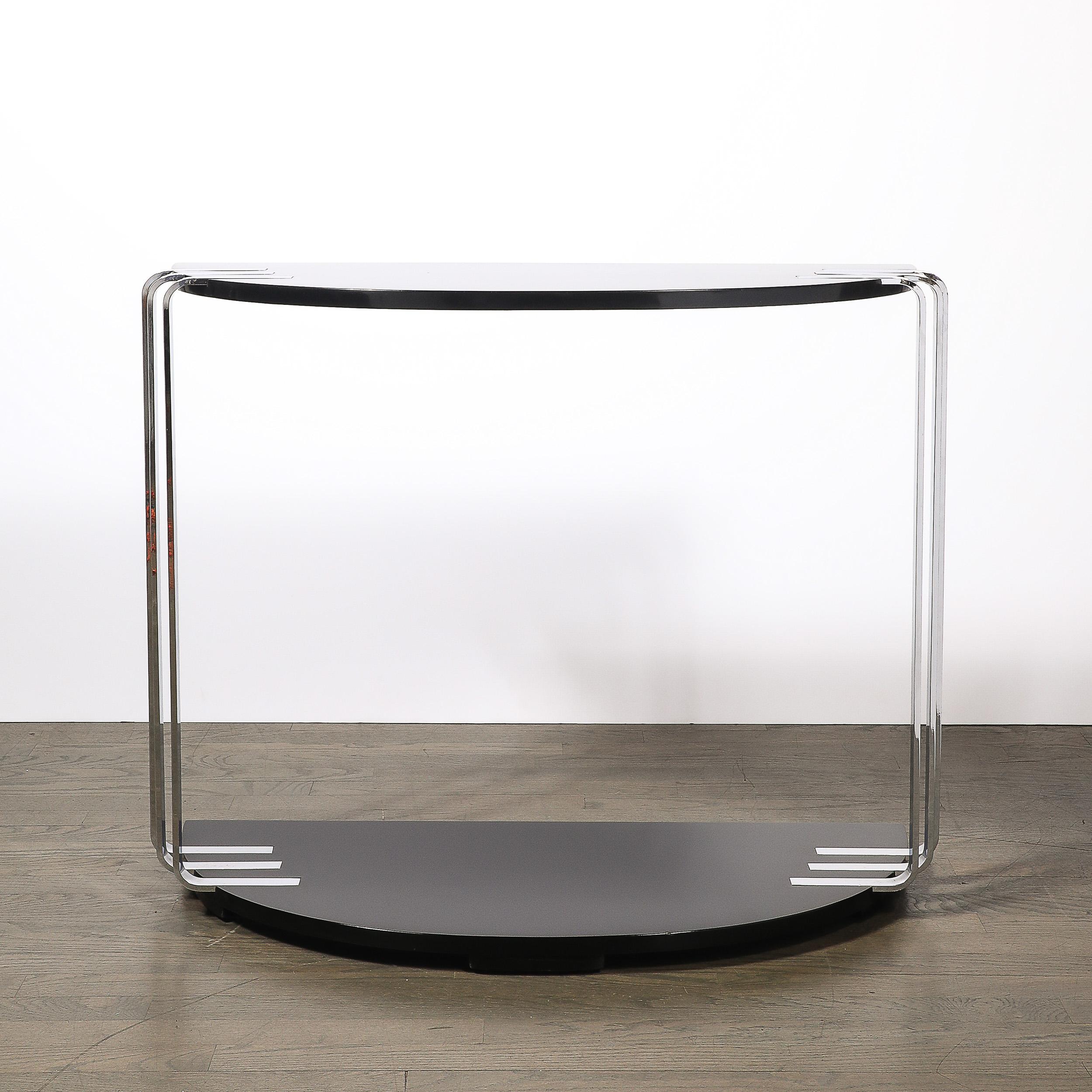 American Art Deco Demilune Chrome and Black Lacquer Console Table by Donald Deskey For Sale