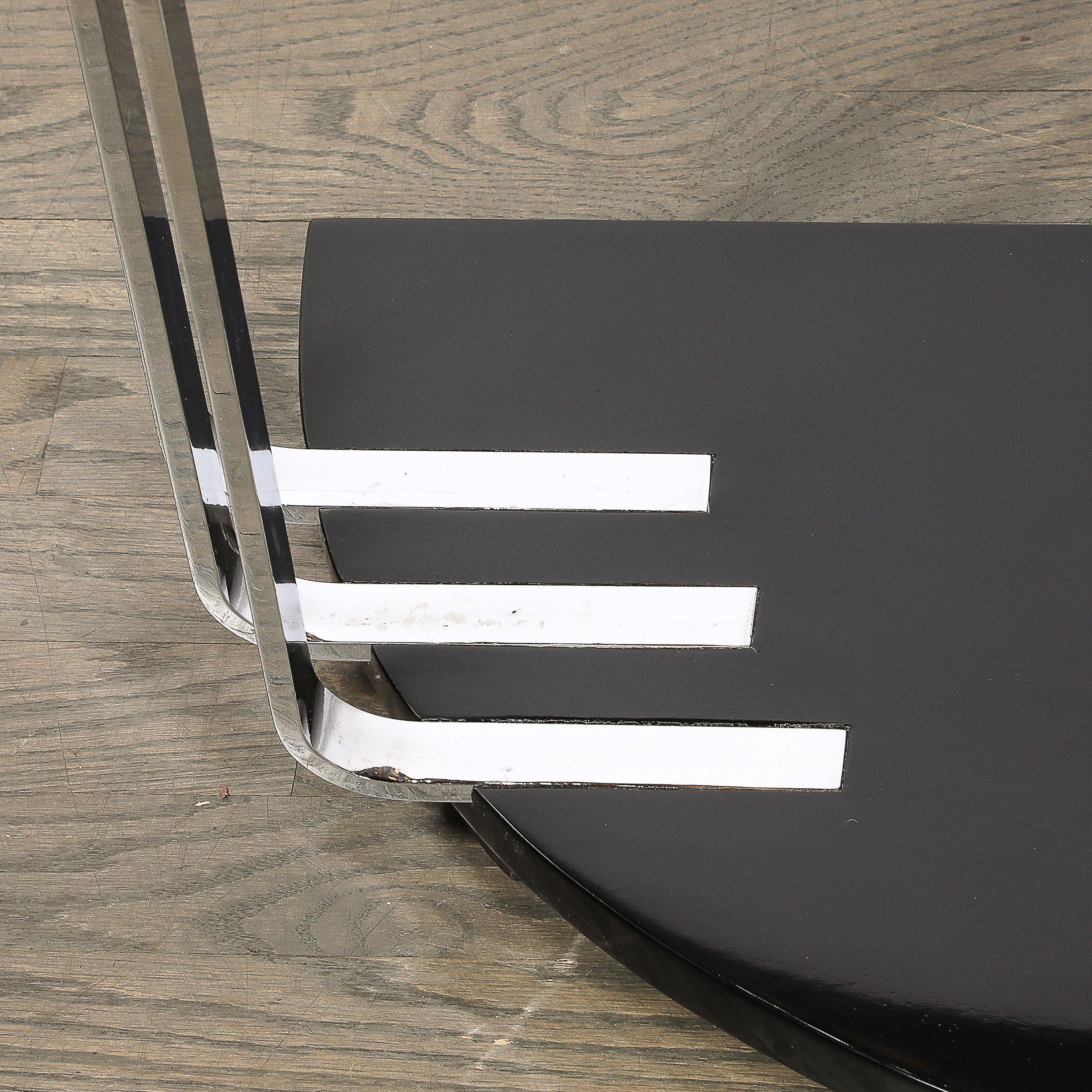 Mid-20th Century Art Deco Demilune Chrome and Black Lacquer Console Table by Donald Deskey For Sale