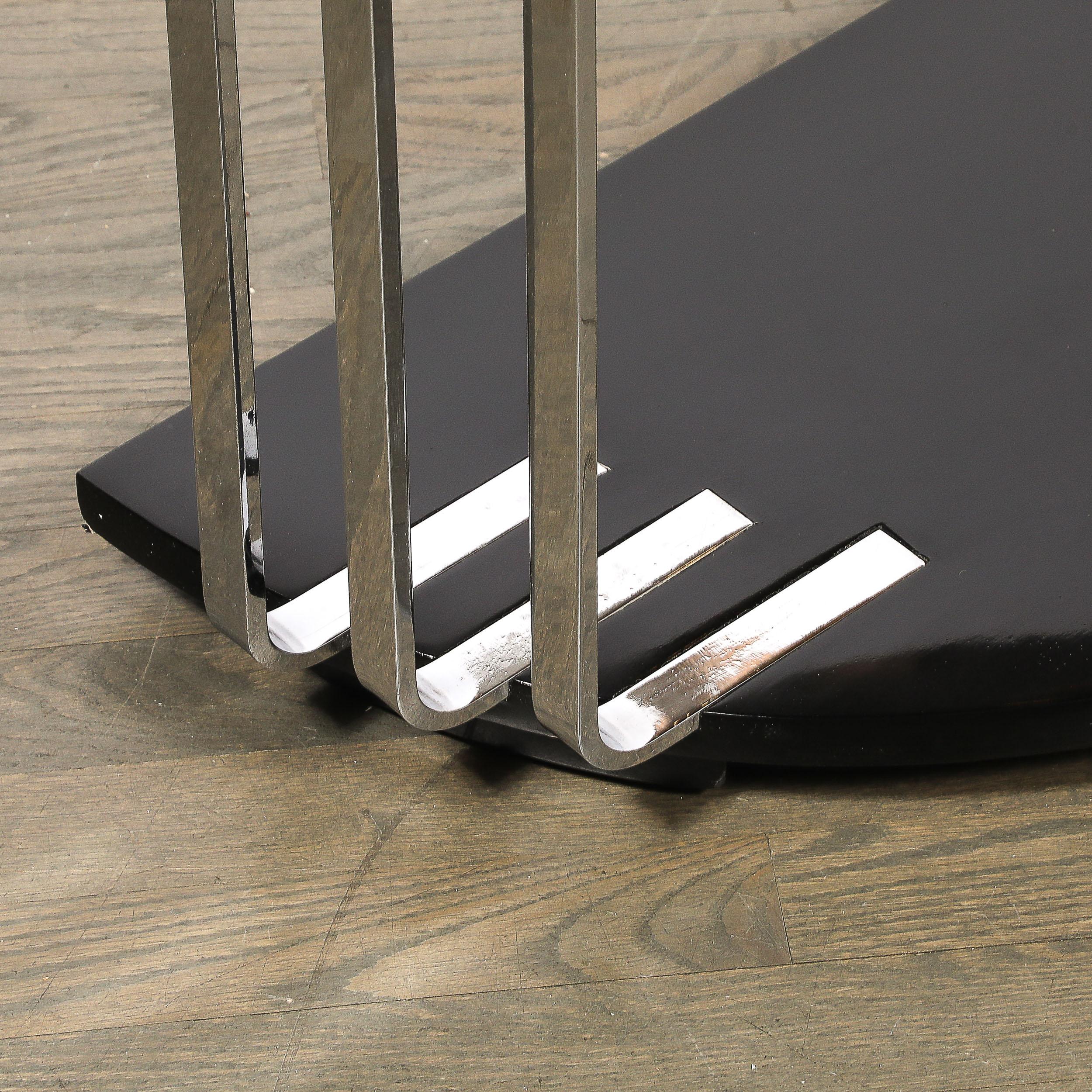 Art Deco Demilune Chrome and Black Lacquer Console Table by Donald Deskey For Sale 2