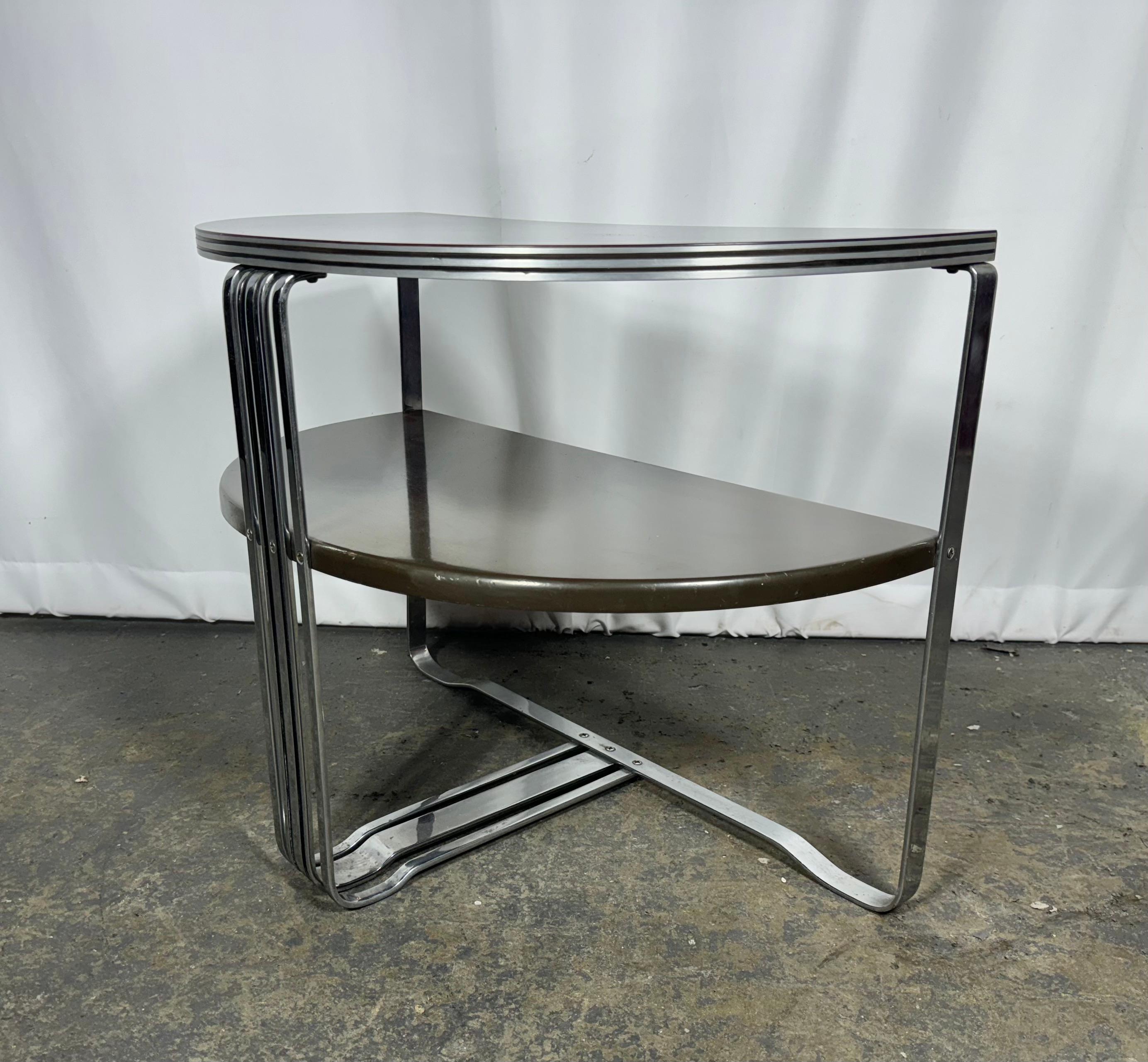 Mid-20th Century Art Deco Demilune Chrome and Lacquer Table by Salvatore Bevelaqua for Mckay