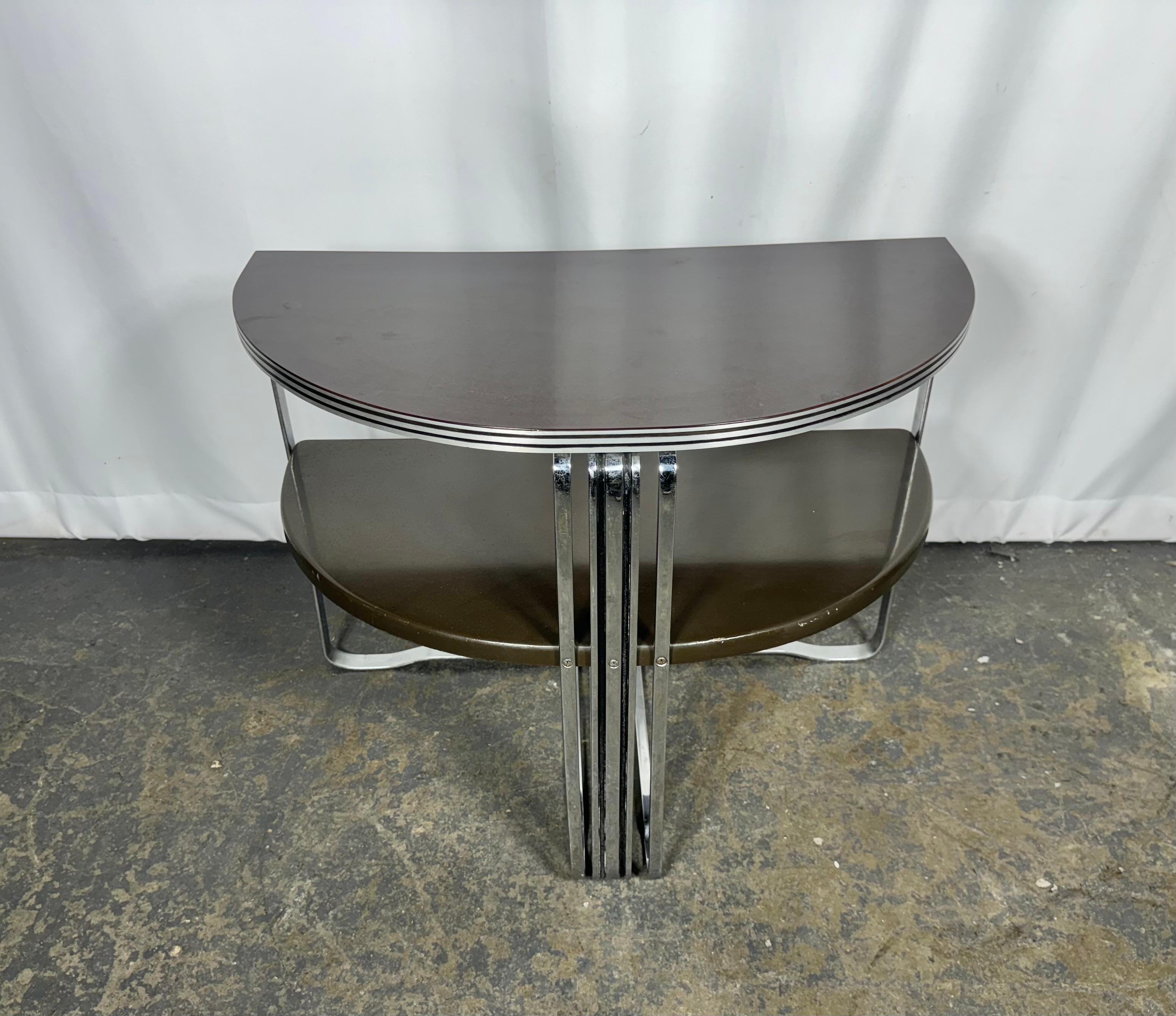 Art Deco Demilune Chrome and Lacquer Table by Salvatore Bevelaqua for Mckay 3