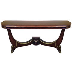 Art Deco Demilune Console in Macassar and Mahogany with Brass Fittings