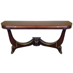 Vintage Art Deco Demilune Console in Macassar and Mahogany with Brass Fittings