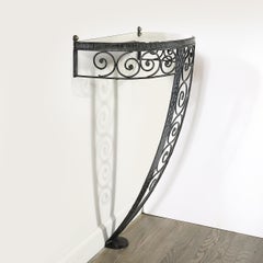 Art Deco Demilune Wrought Iron Spiral Motif & Porto Marble Inset Console Table