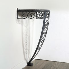 Art Deco Demilune Wrought Iron Spiral Motif & Porto Marble Inset Console Table