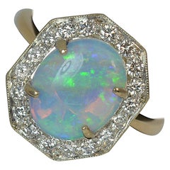Vintage Art Deco Design 18 Carat Gold Opal and VS Diamond Cluster Ring