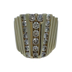 Art Deco Style 18 Karat Yellow Gold Diamond Fanning Motif Wide Band Ring