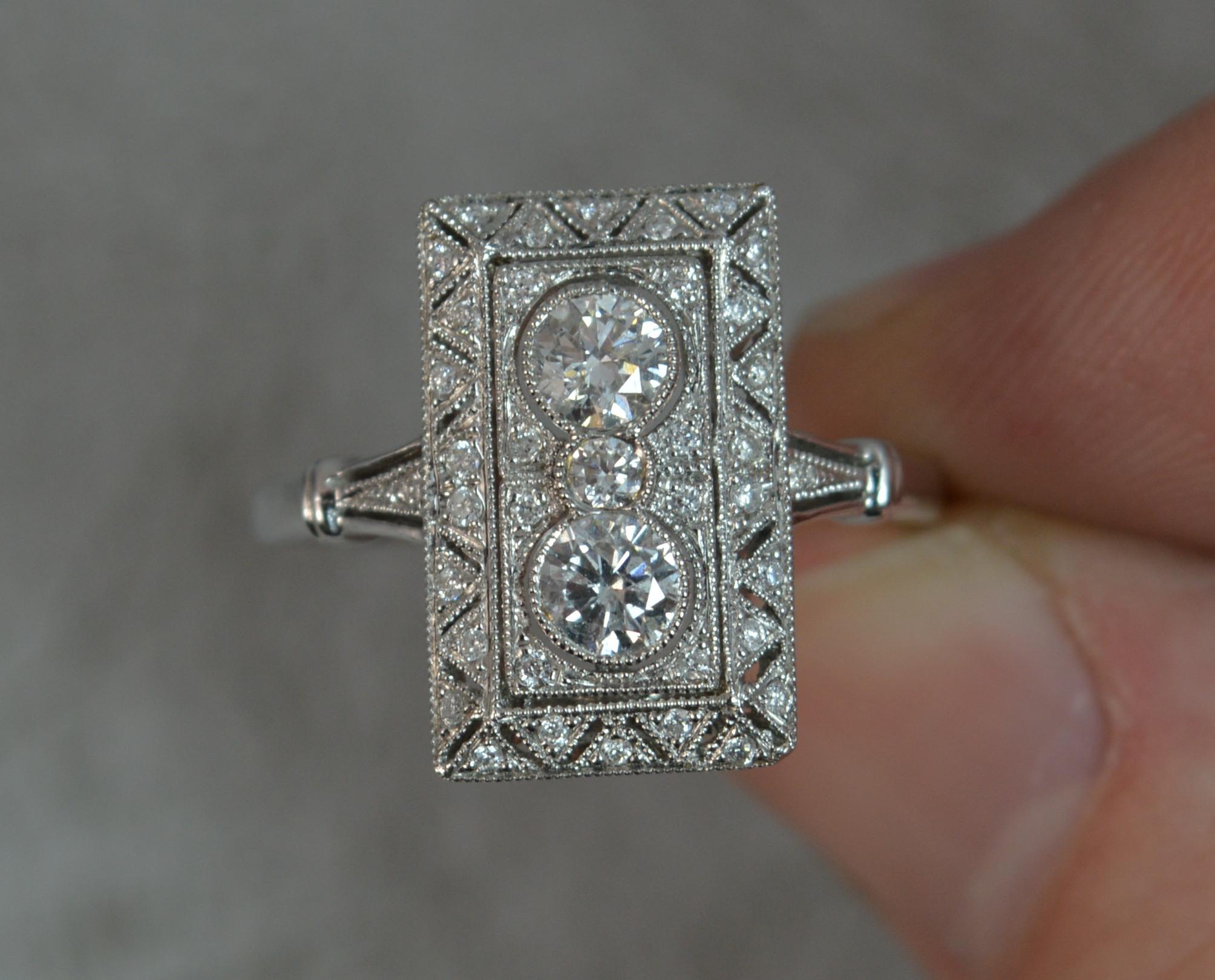 Women's Art Deco Style Design 18 Carat White Gold Diamond Panel Cluster Ring