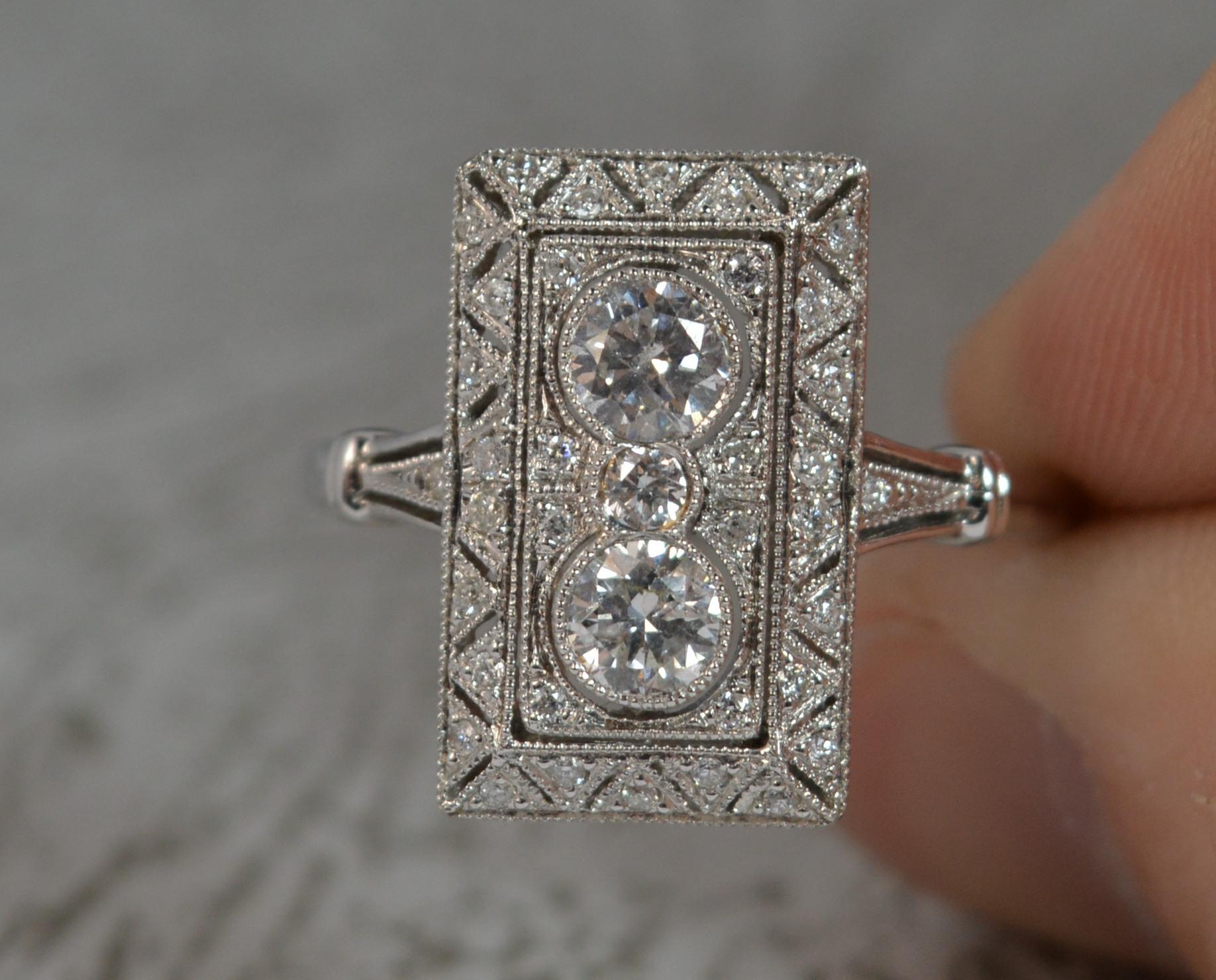 Art Deco Style Design 18 Carat White Gold Diamond Panel Cluster Ring 2