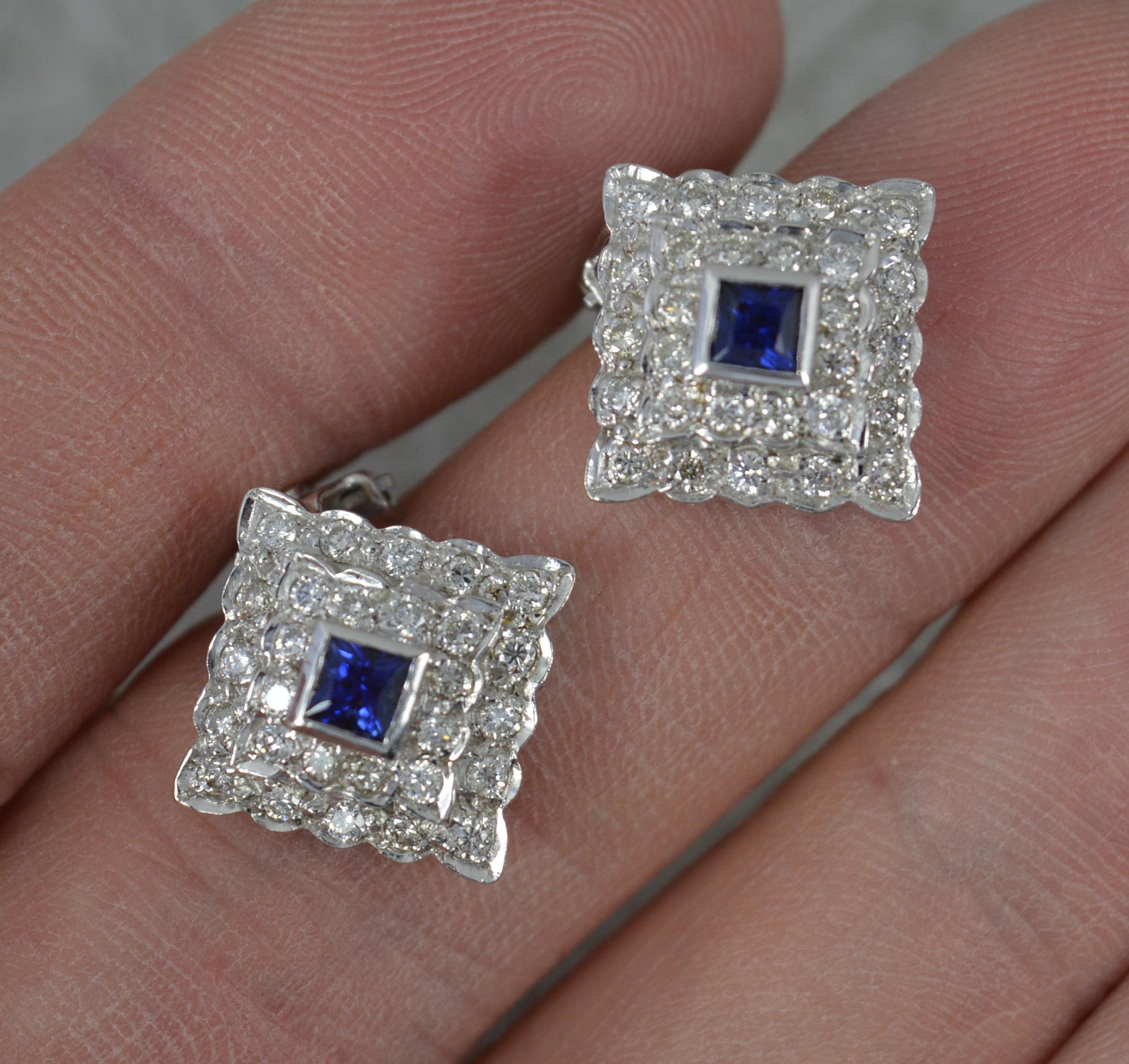Art Deco Design 18ct White Gold Sapphire and Diamond Clip on Cluster Earrings For Sale 1