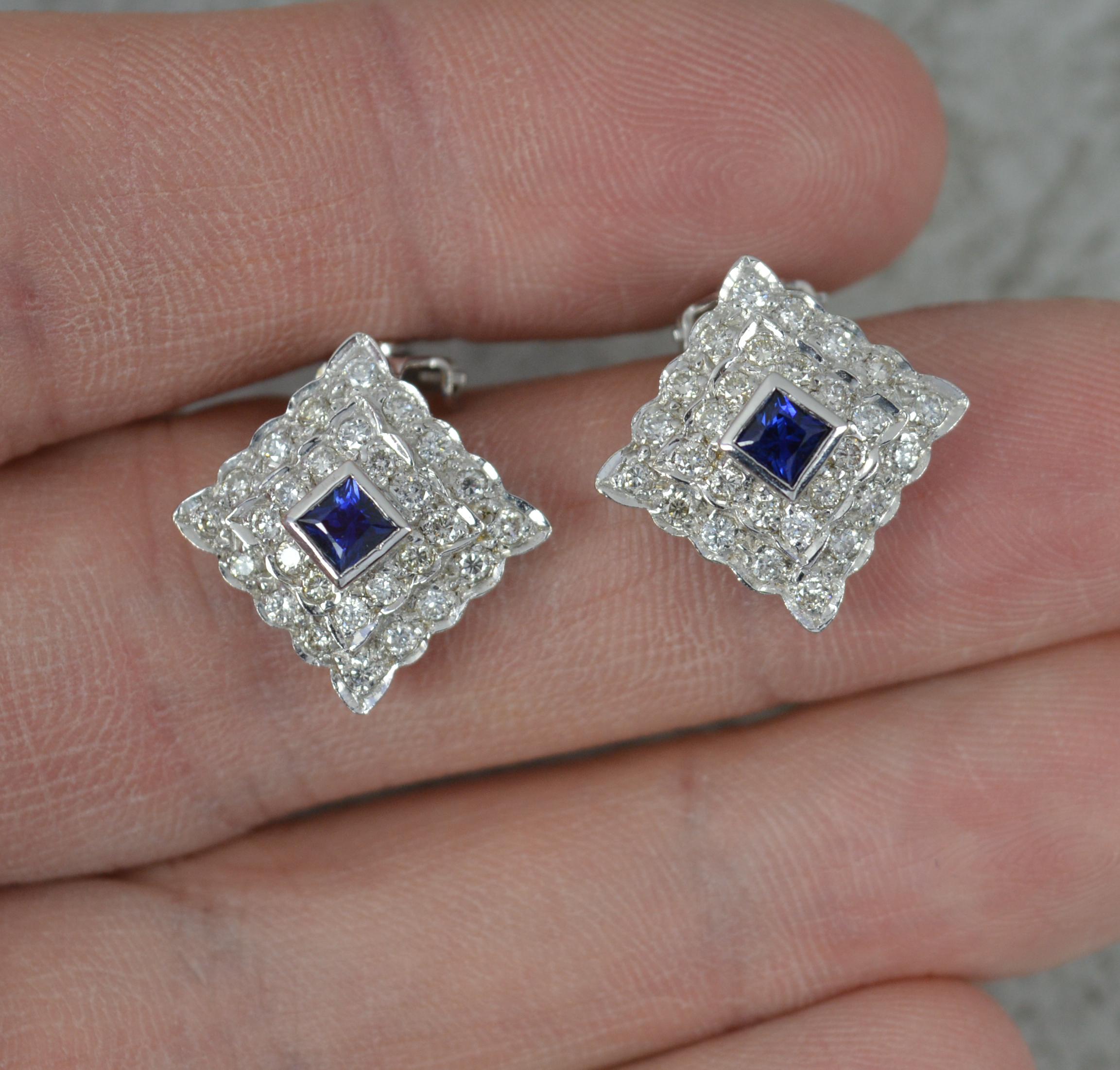 Art Deco Design 18ct White Gold Sapphire and Diamond Clip on Cluster Earrings For Sale 2