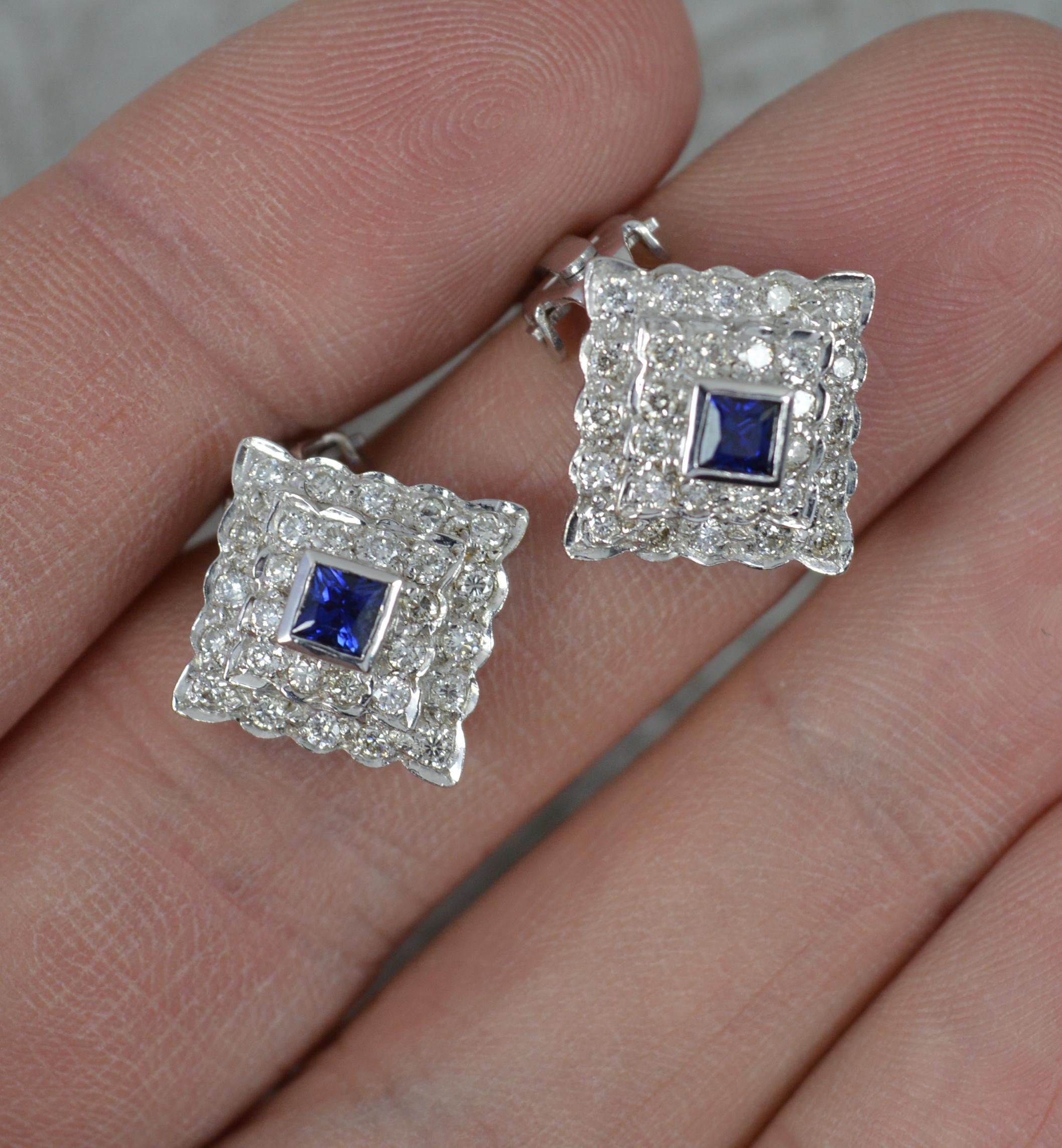 Art Deco Design 18ct White Gold Sapphire and Diamond Clip on Cluster Earrings For Sale 3