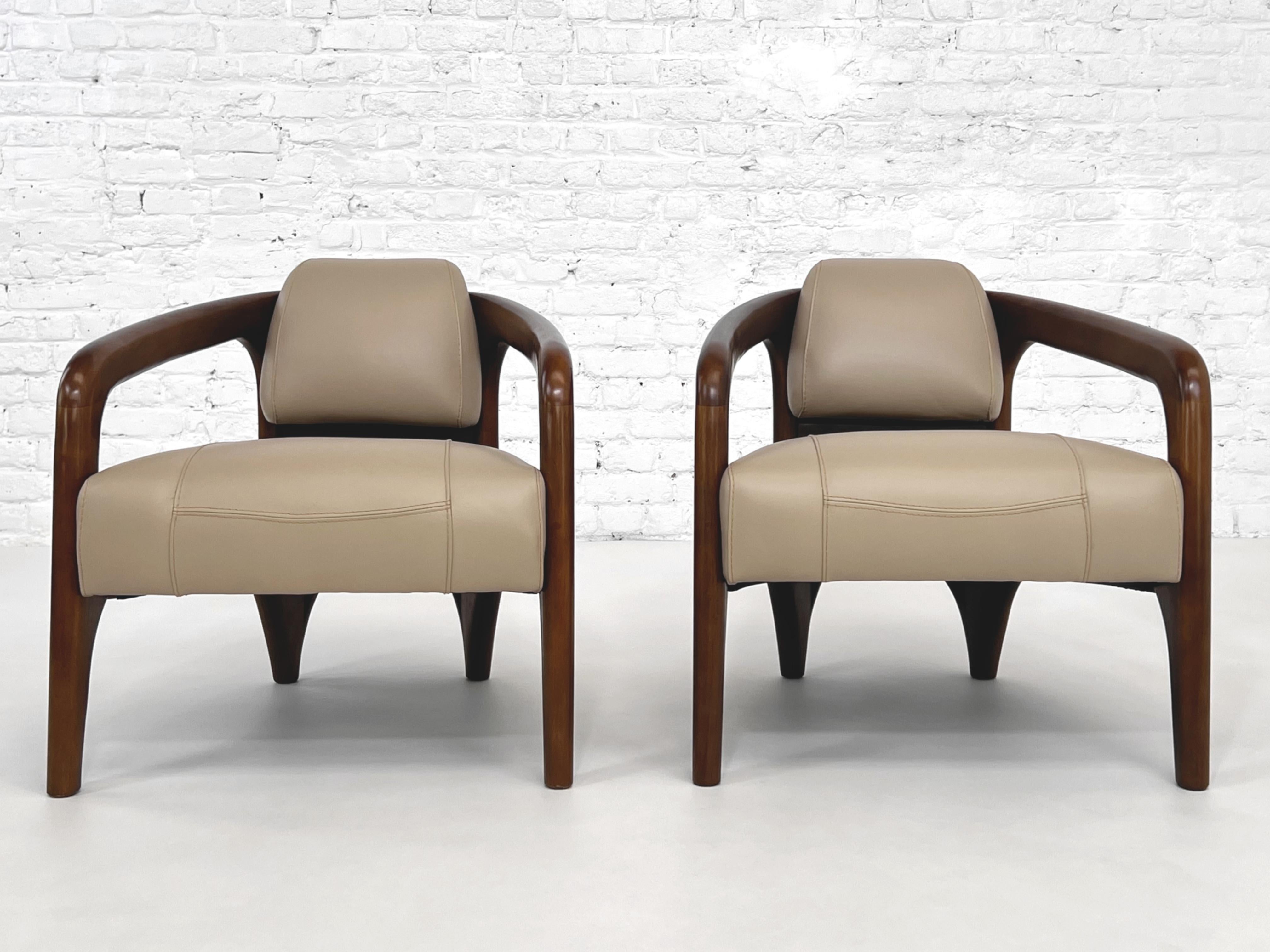 Art-déco-Sessel aus Holz und Leder im skandinavischen Stil  im Angebot 6