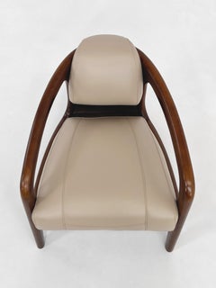 Fauteuil en bois et cuir de style scandinave Art déco et Art déco