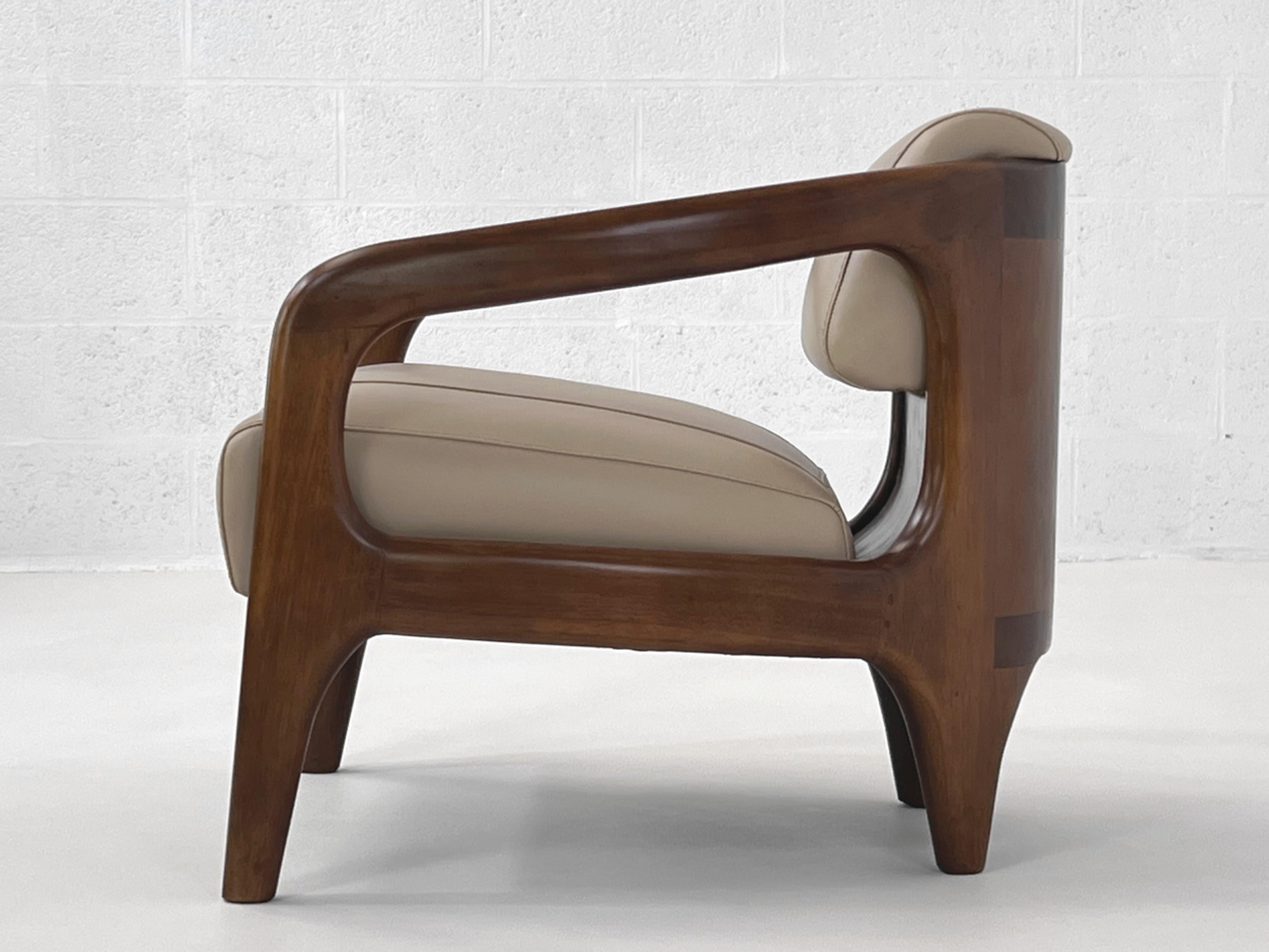 Art-déco-Sessel aus Holz und Leder im skandinavischen Stil  im Zustand „Neu“ im Angebot in Tourcoing, FR