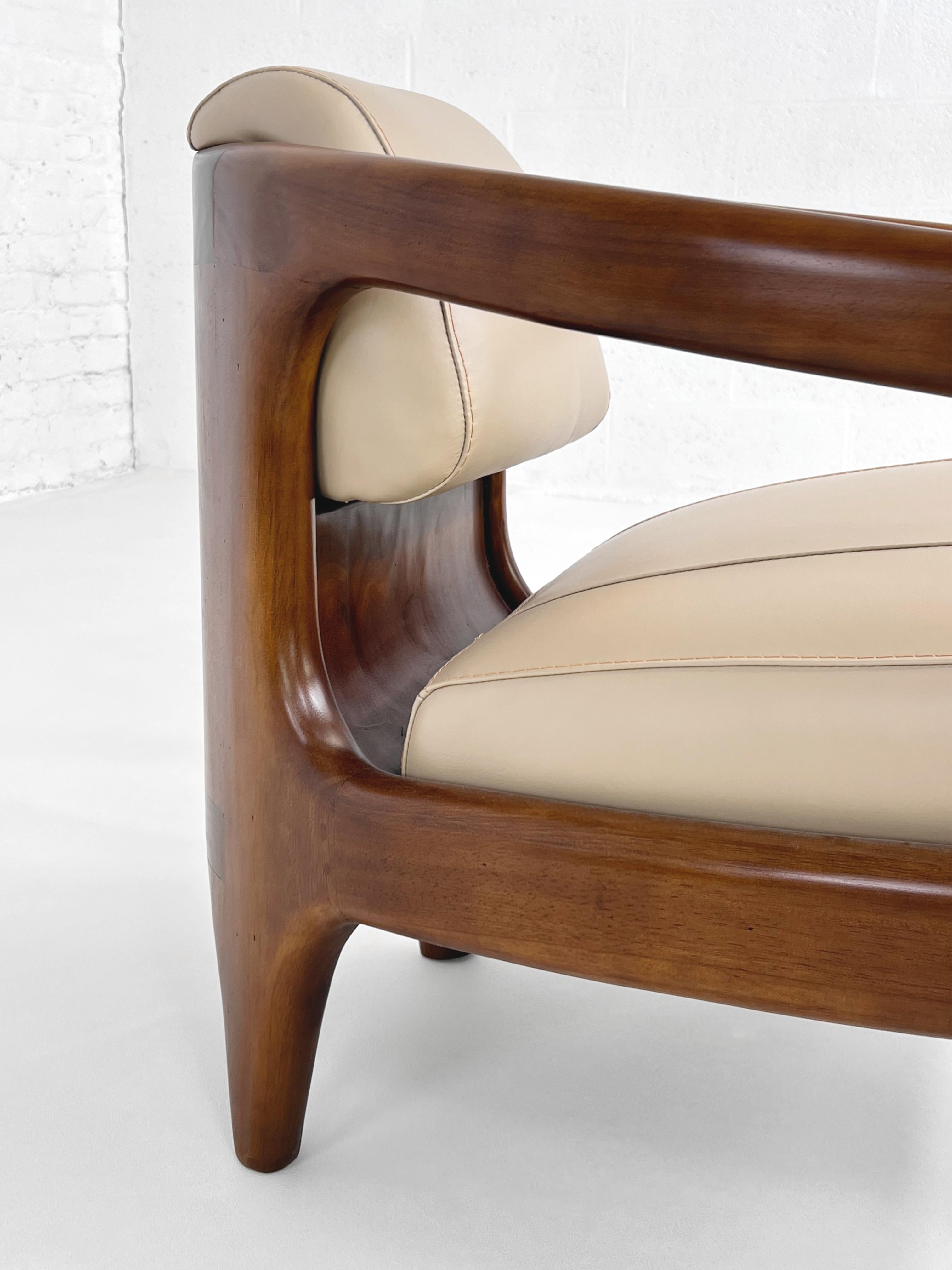 Art-déco-Sessel aus Holz und Leder im skandinavischen Stil  im Angebot 3