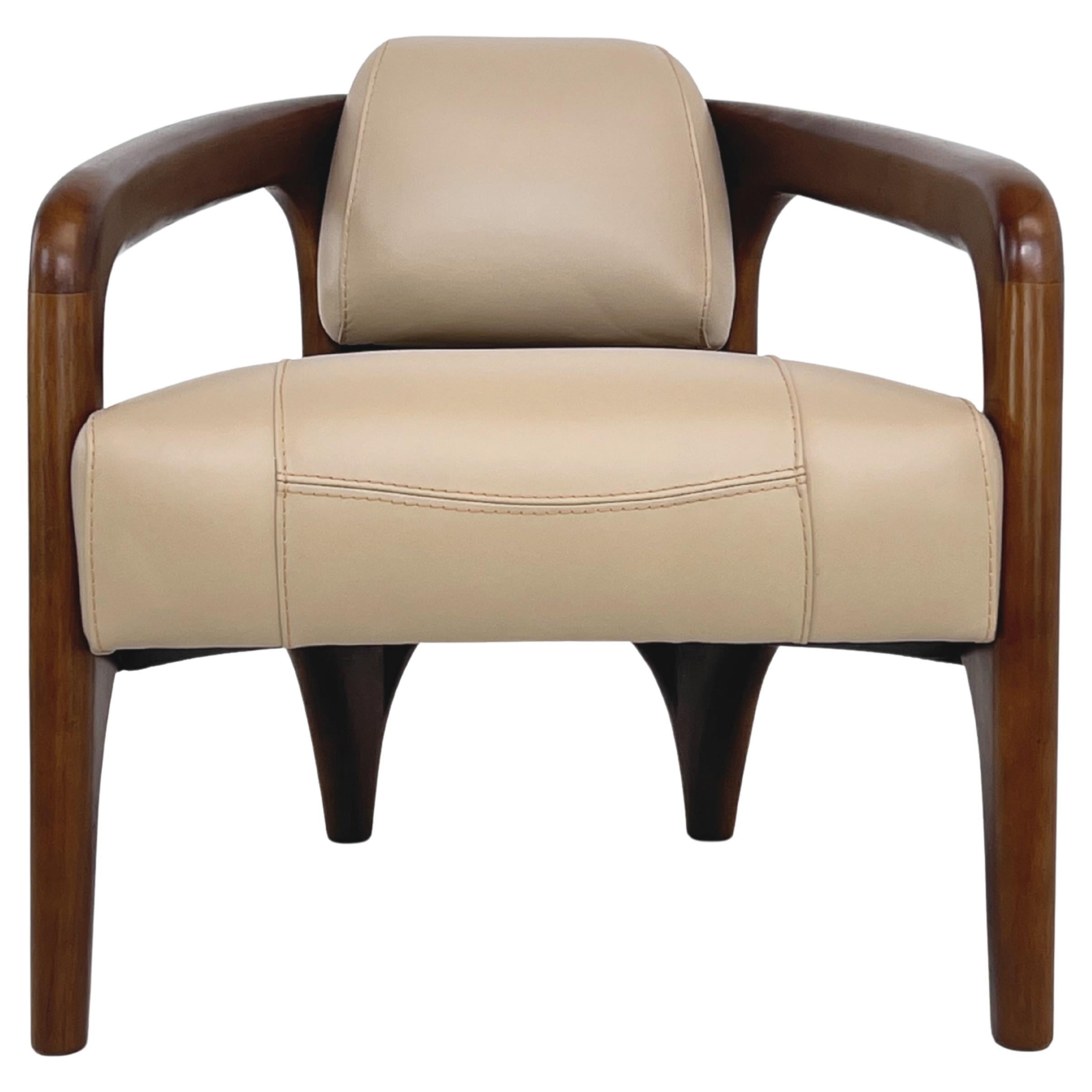 Art Deco Design and Scandinavian Style Wooden and Leather Armchair