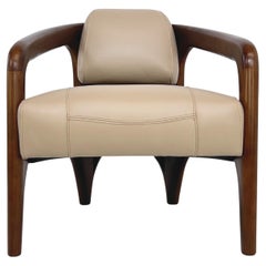 Fauteuil en bois et cuir de style scandinave Art déco et Art déco