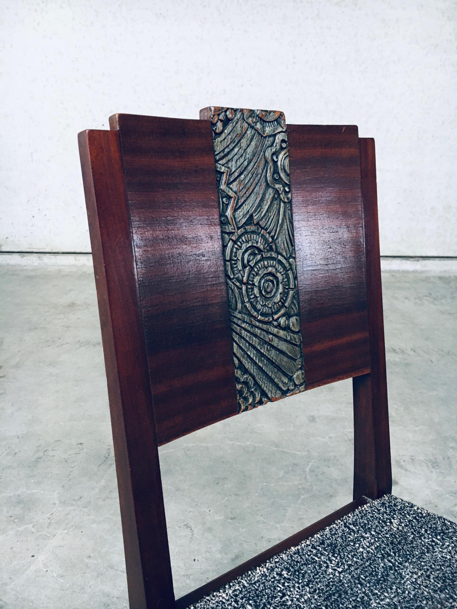 Fabric Art Deco Design Carved Back Side Chair Set, France, 1920s