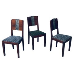 Art Deco Design Carved Back Side Chair Set, France, 1920s