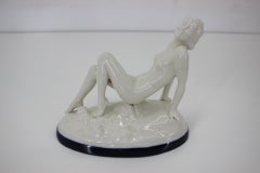 Art Deco Design Ceramic Sculpture Nude Sitting Woman, 1930s