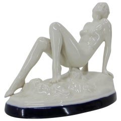 Art Deco Design Ceramic Sculpture Nude Sitting Woman, 1930s