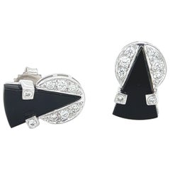 Clous d'oreilles design Art déco en or blanc 18 carats avec diamants et onyx noir