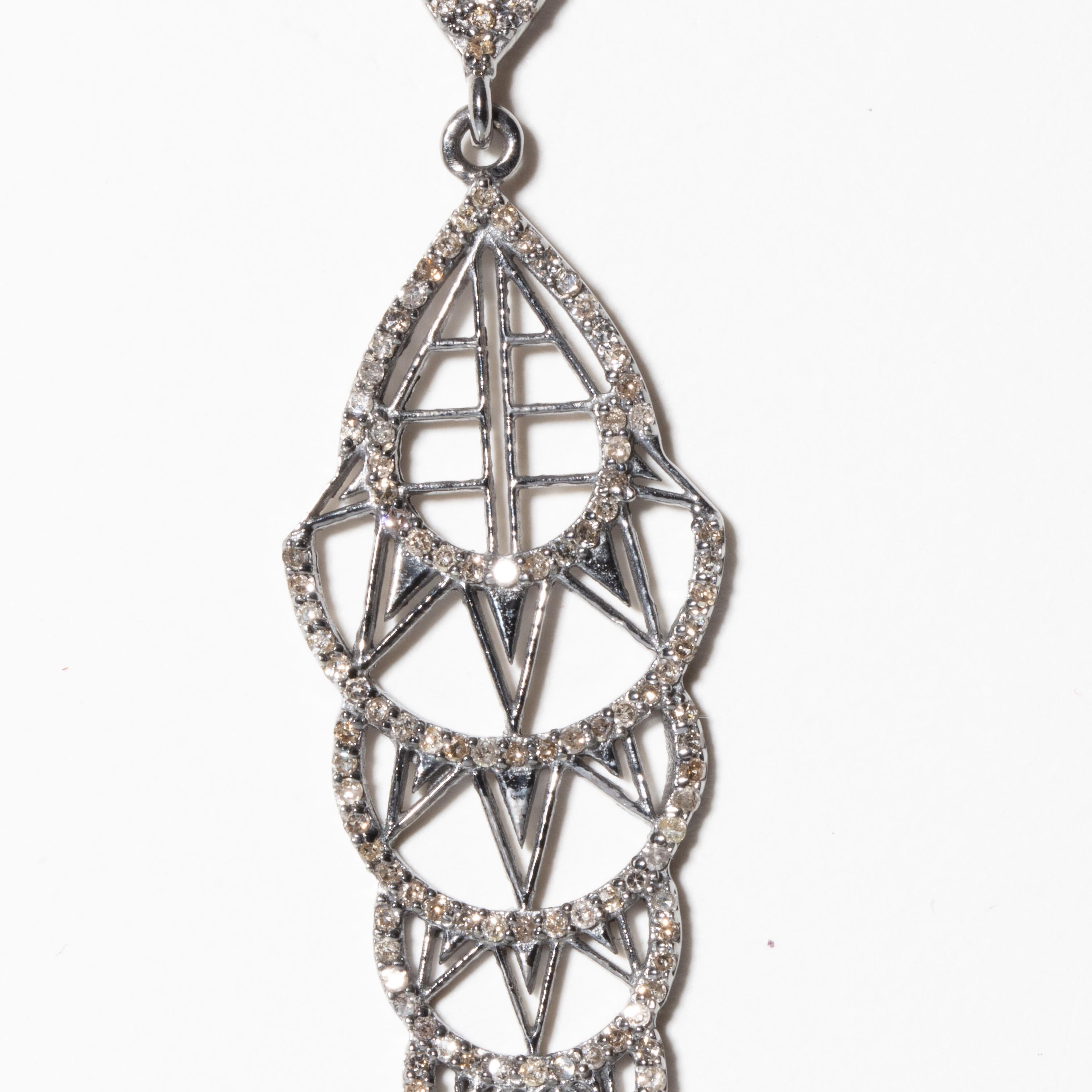 Women's or Men's Art Deco Design Diamond Dangle Earrings