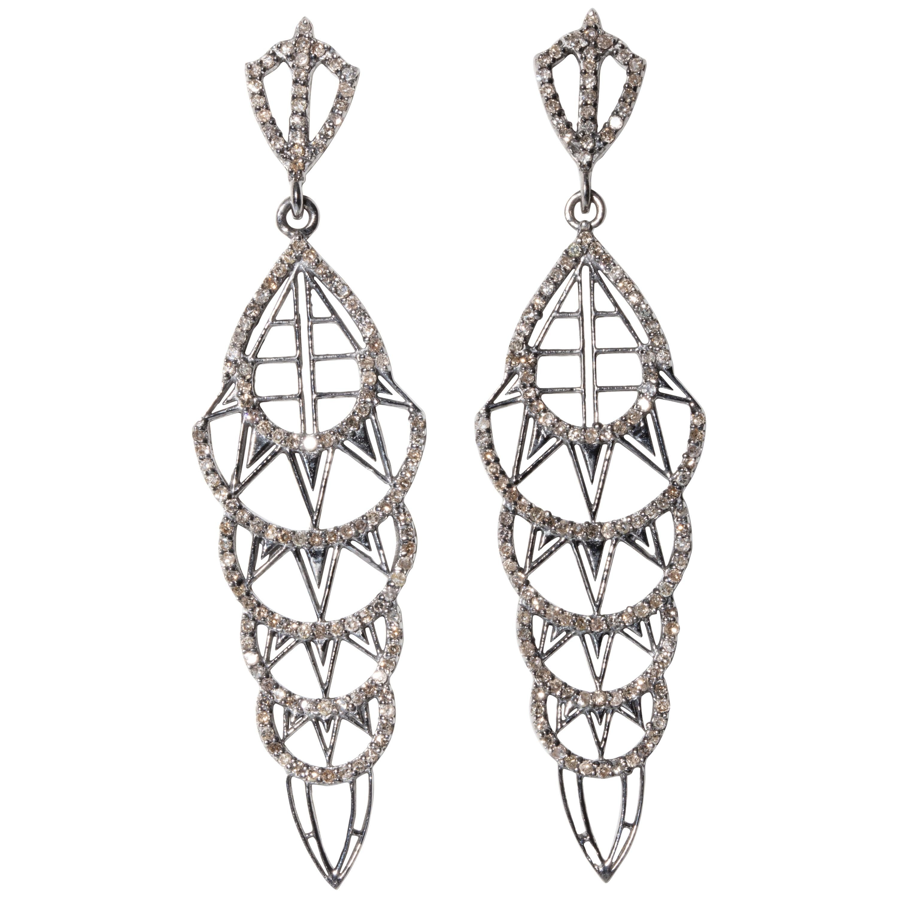 Art Deco Design Diamond Dangle Earrings