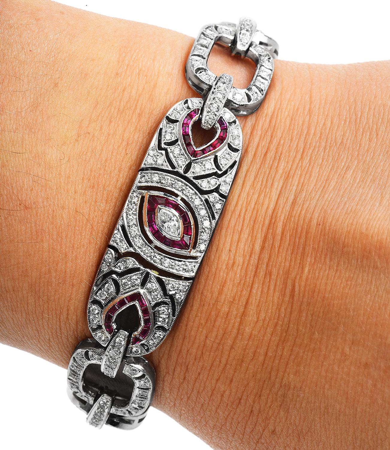 This Geometric- Deco design 18k white gold bracelet, inspired by the 