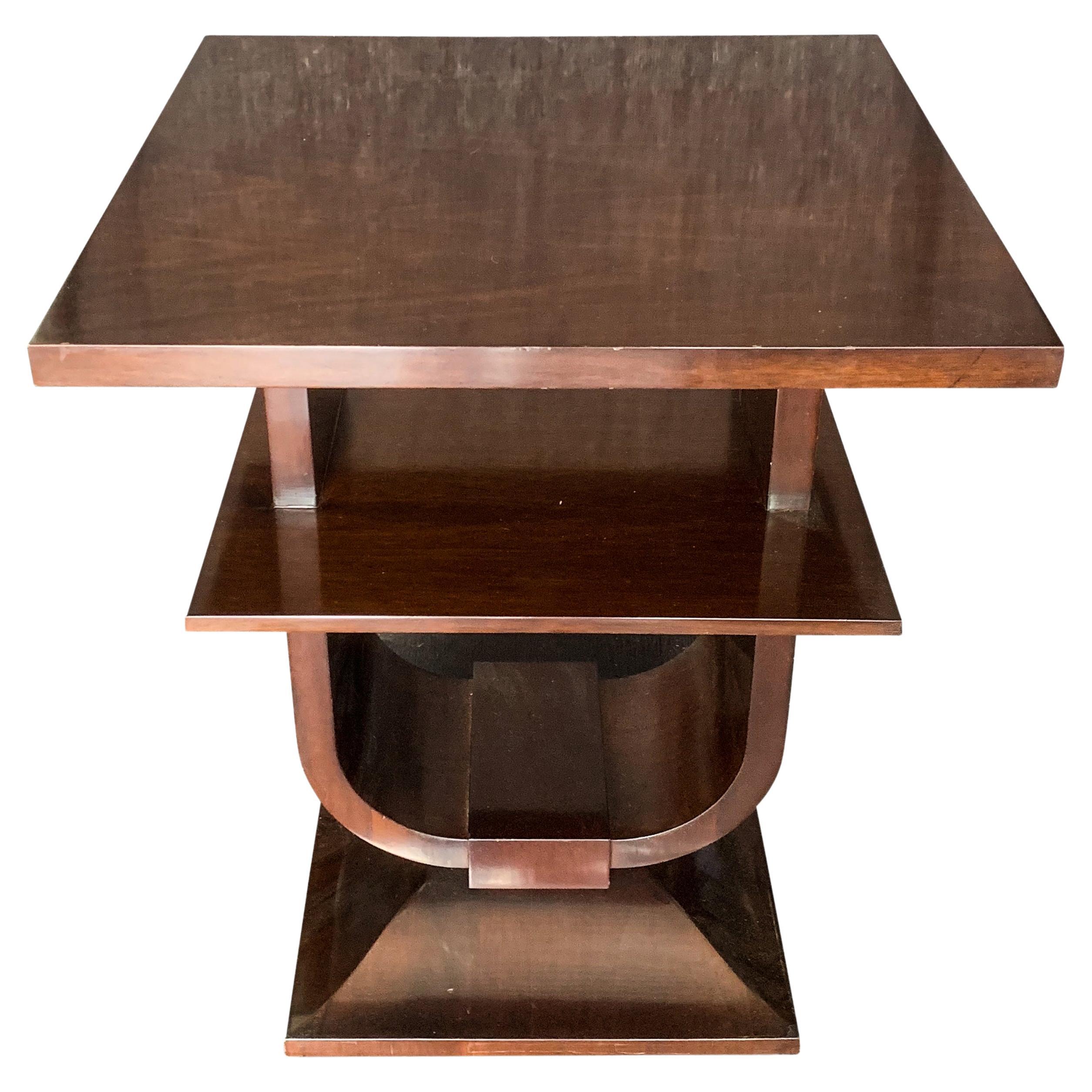 British Art Deco Design Elegant Burr Walnut Three Tiered Side Table  For Sale