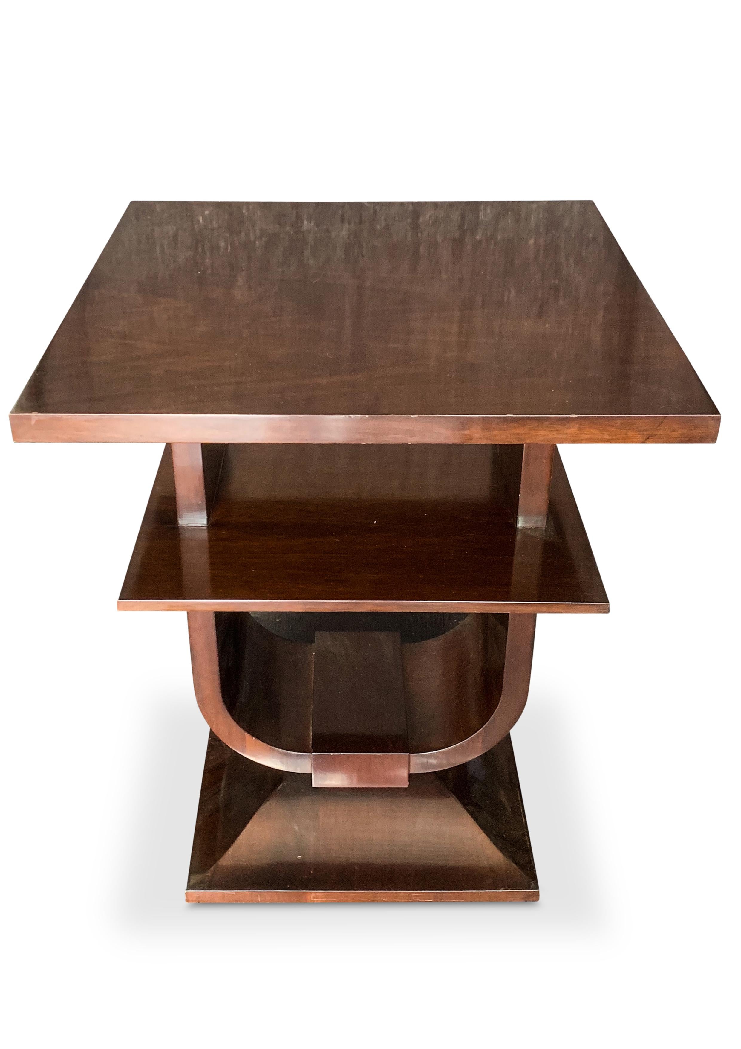 Veneer Art Deco Design Elegant Burr Walnut Three Tiered Side Table  For Sale