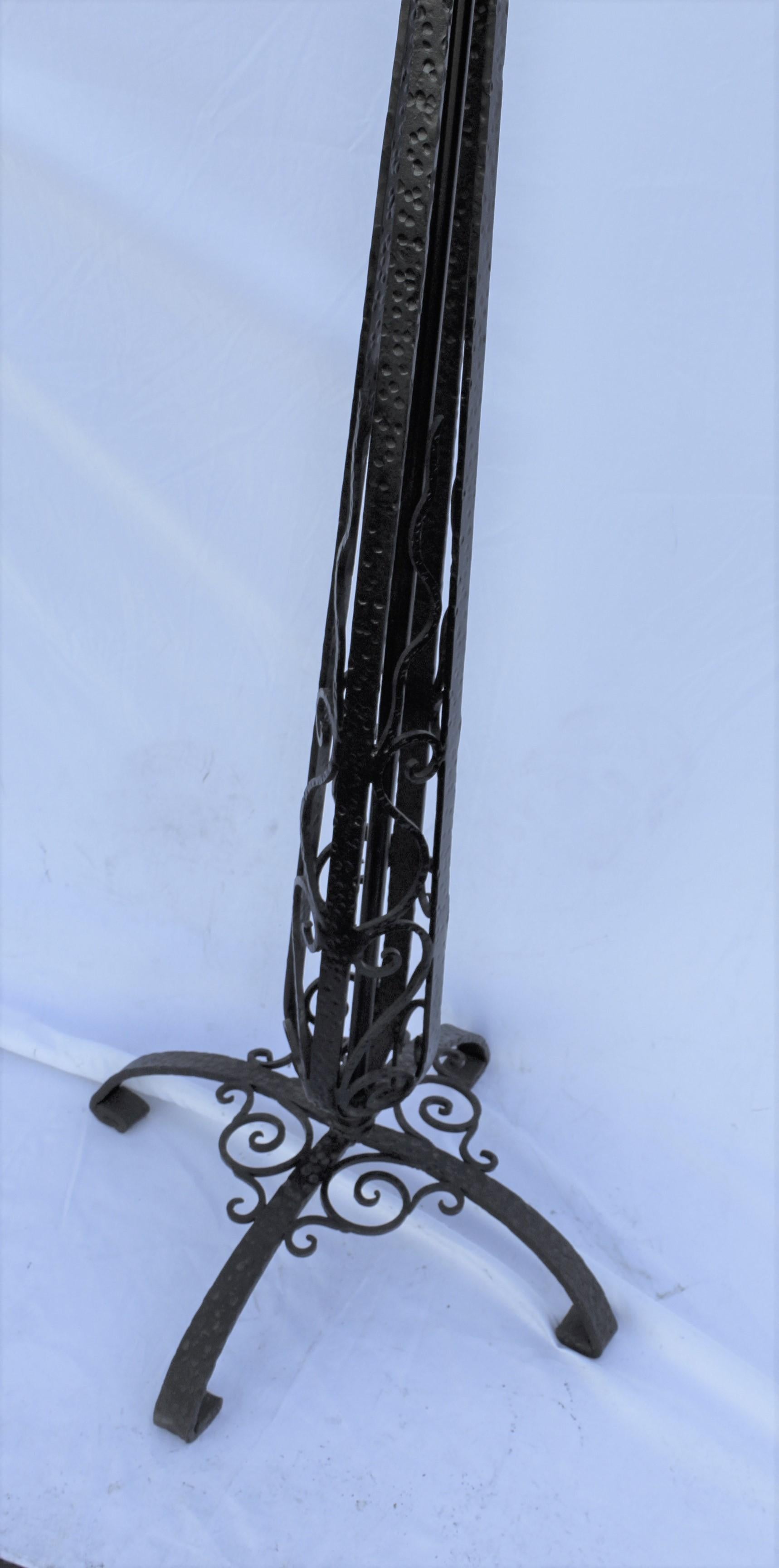 Art Deco/Modern Design Floor Lamp, Hand Forged, Amber Glass Shade Painted Black In Good Condition For Sale In Los Angeles, CA