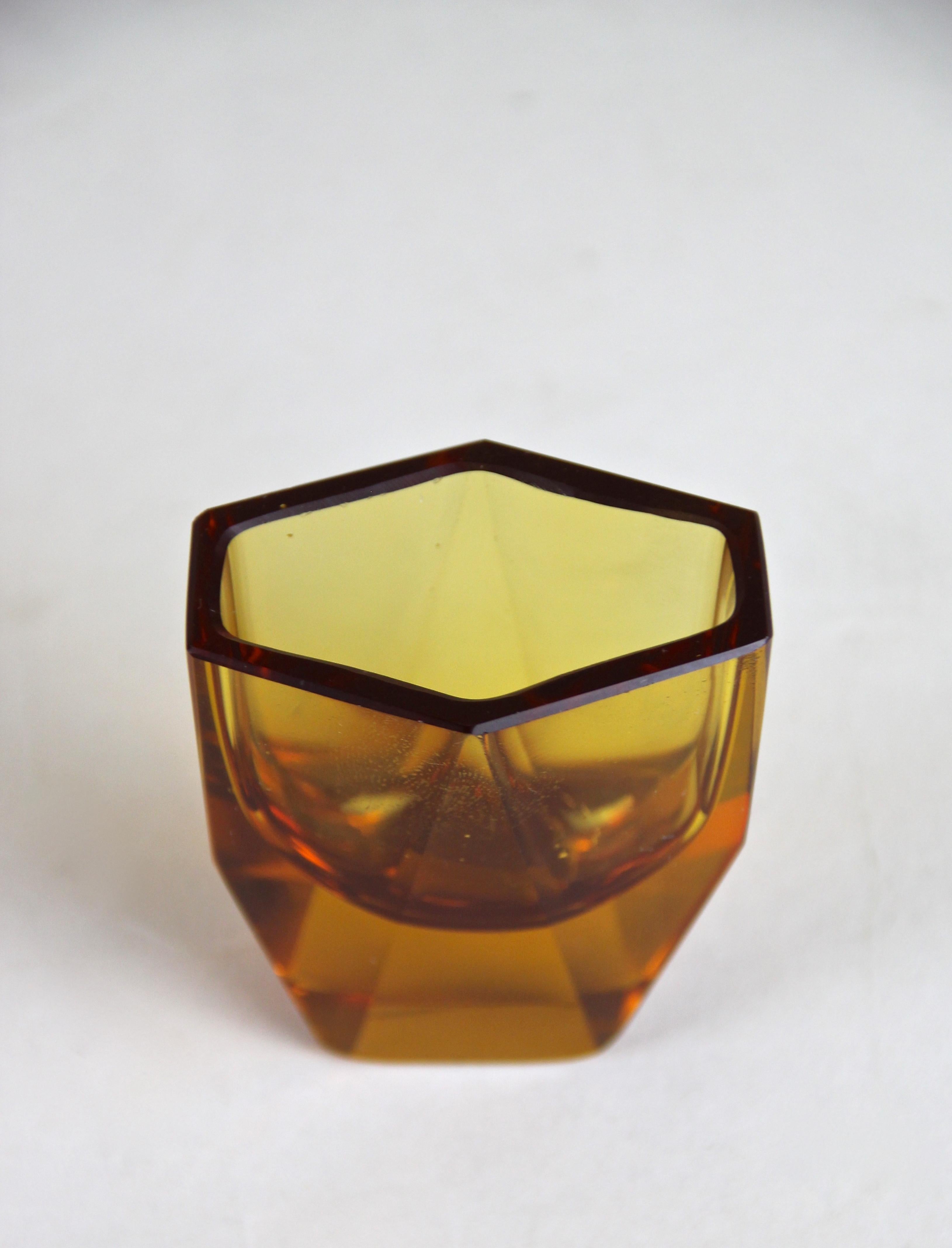 Art Deco Design Glass Liquor Set Amber-Colored, CZ, circa 1925 5
