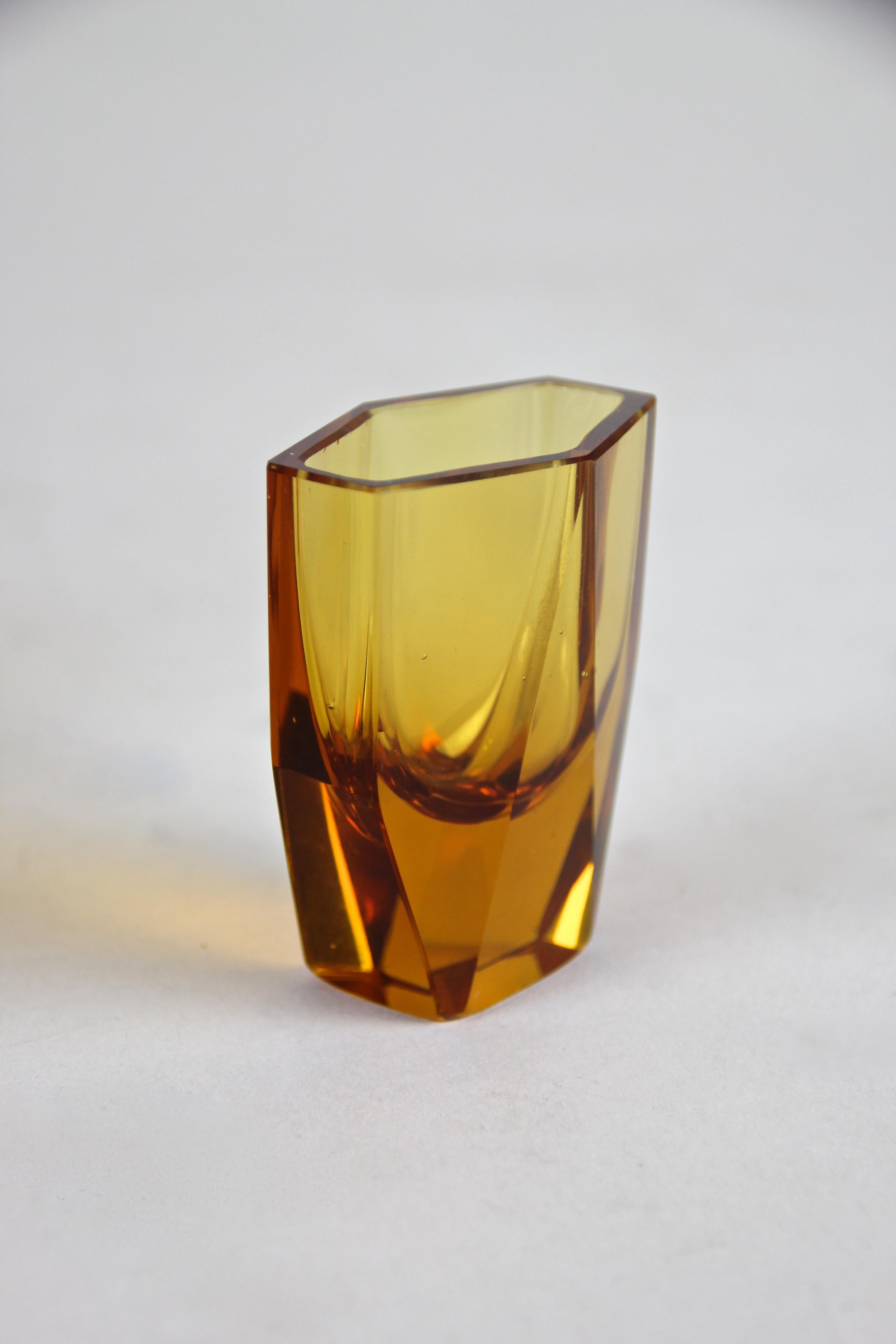 Czech Art Deco Design Glass Liquor Set Amber-Colored, CZ, circa 1925