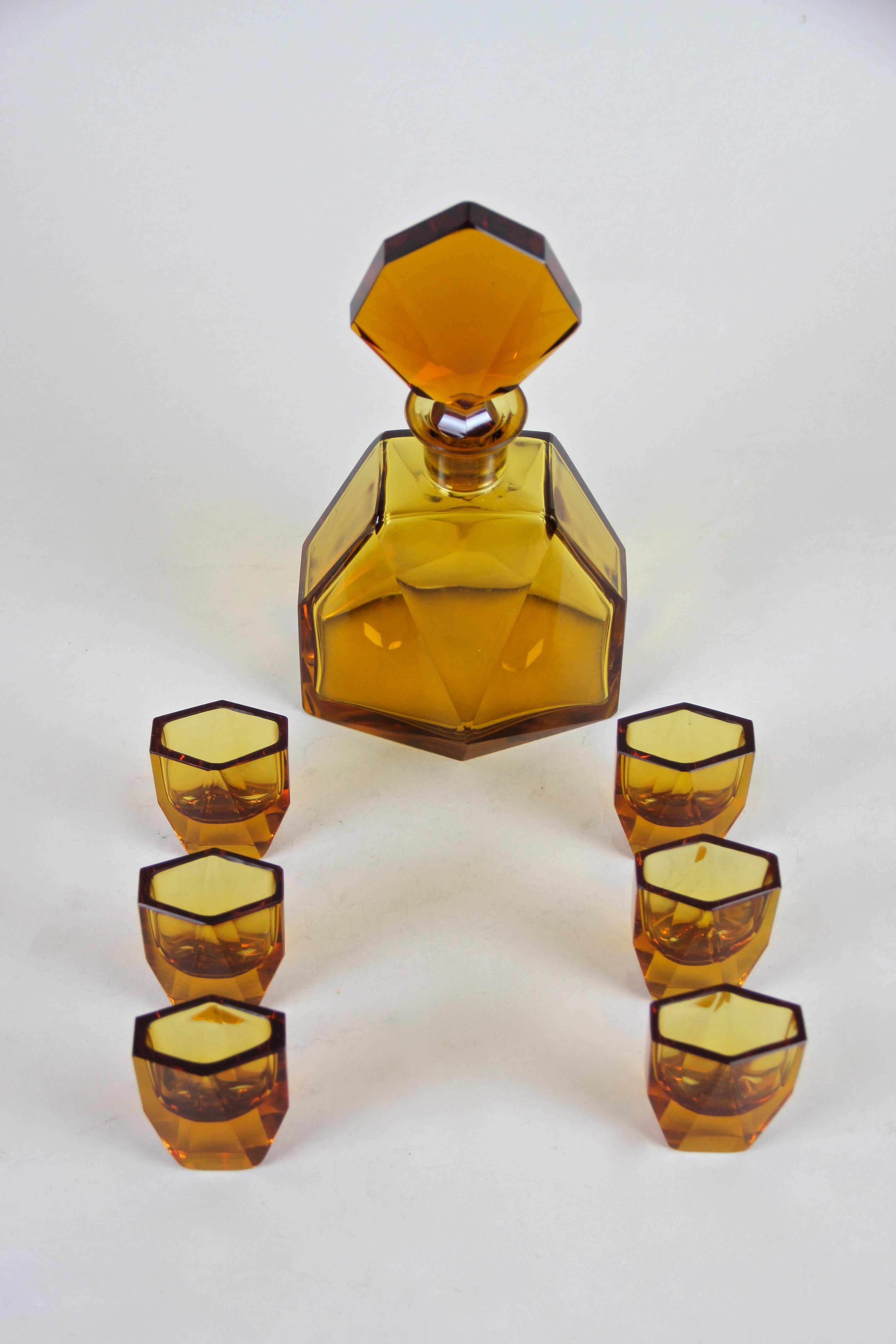 Art Deco Design Glass Liquor Set Amber-Colored, CZ, circa 1925 3