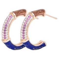 Gold-Ohrring im Art-déco-Stil mit rosa Saphir und Diamantstein im Art-déco-Stil, Bumble-Farben