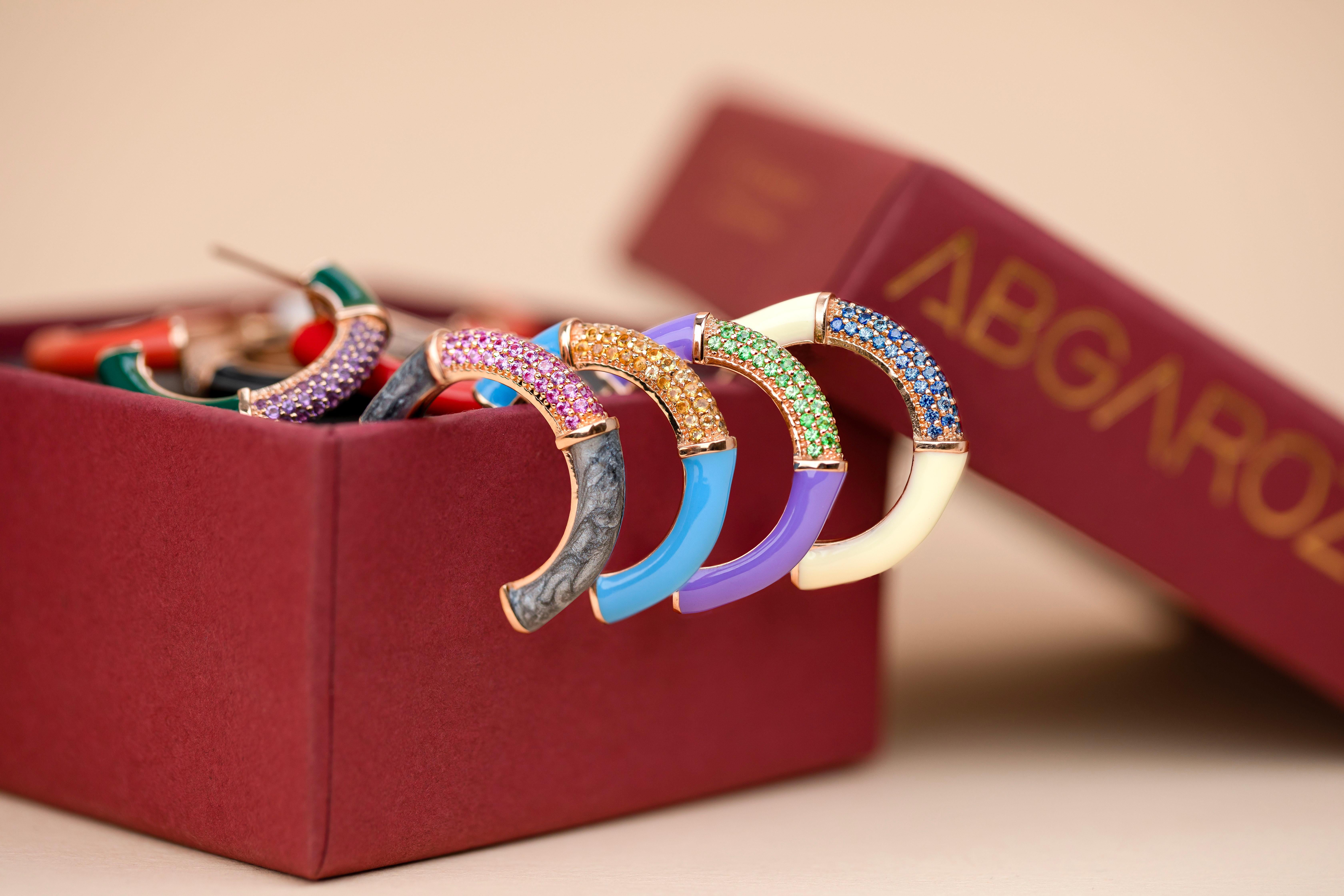 Gold-Ohrring im Art-Déco-Stil mit rosa Saphirstein und Bumble-Farben-Ohrring im Angebot 2