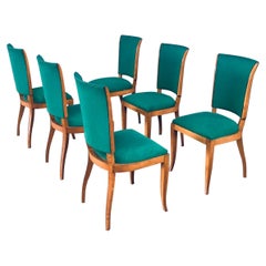 Art Deco Design Green Dining Chair Set, France, 1930's