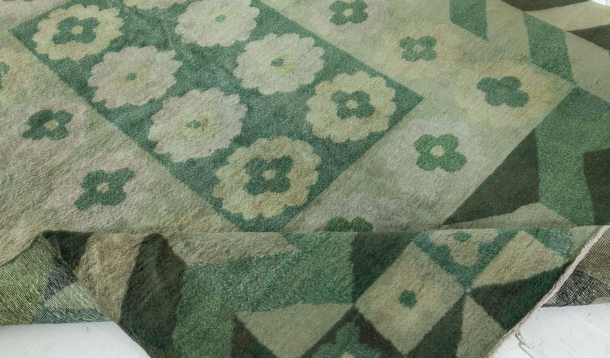 Art Deco Design Green Handmade Wool Carpet For Sale 1