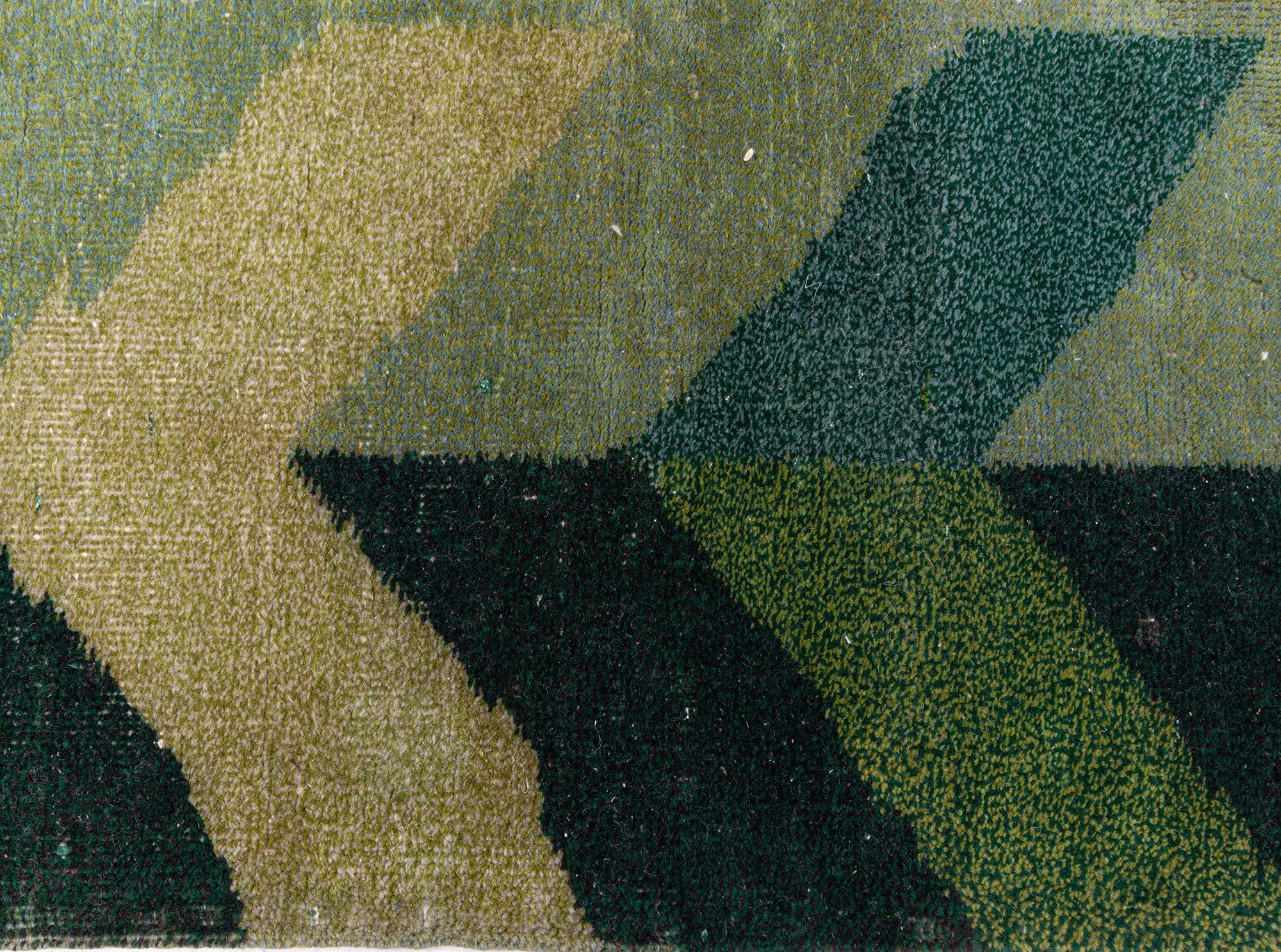Hand-Knotted Art Deco Design Green Handmade Wool Rug Doris Leslie Blau For Sale