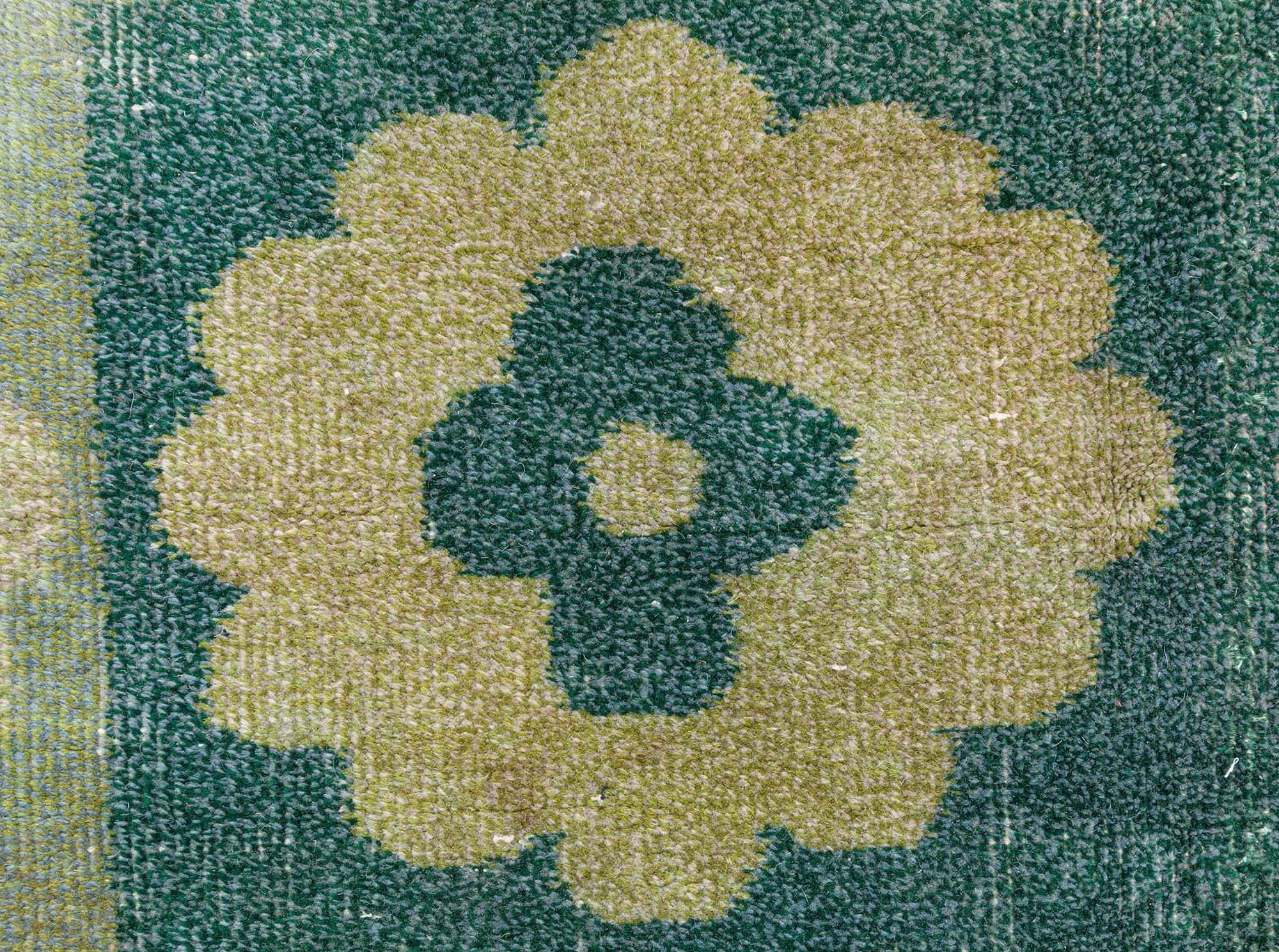 Laine Tapis en laine fait main vert Art Déco Design Doris Leslie Blau en vente