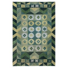 Vintage Art Deco Design Green Handmade Wool Rug Doris Leslie Blau