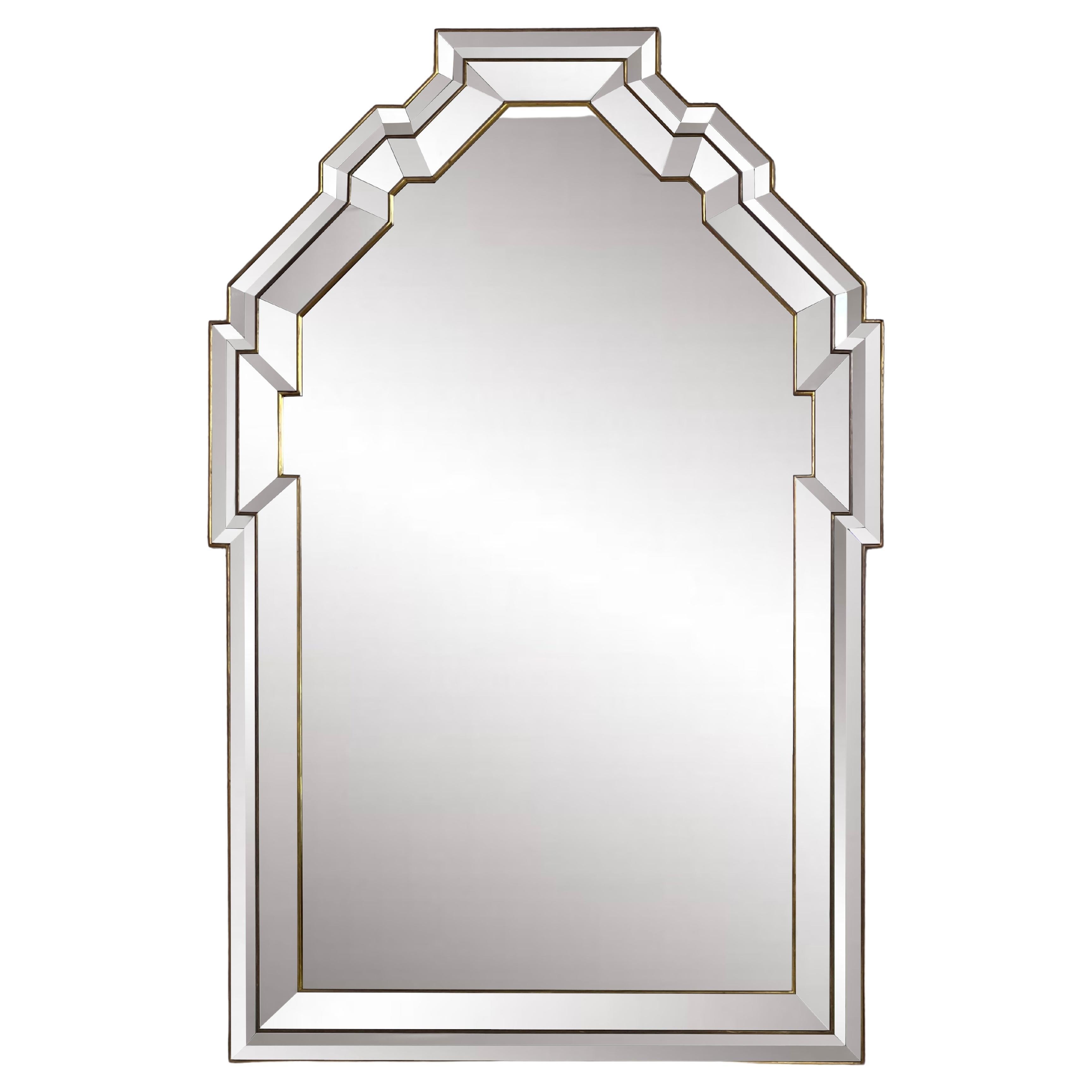 Art Deco Style And 1920s Design High-Quality Gilded Glazing Bead and Bevelled Mirror with high-quality craftmanship. It imposes by its size, its amazing Art Deco lines shape but also by the quality of its manufacture. In perfect condition.