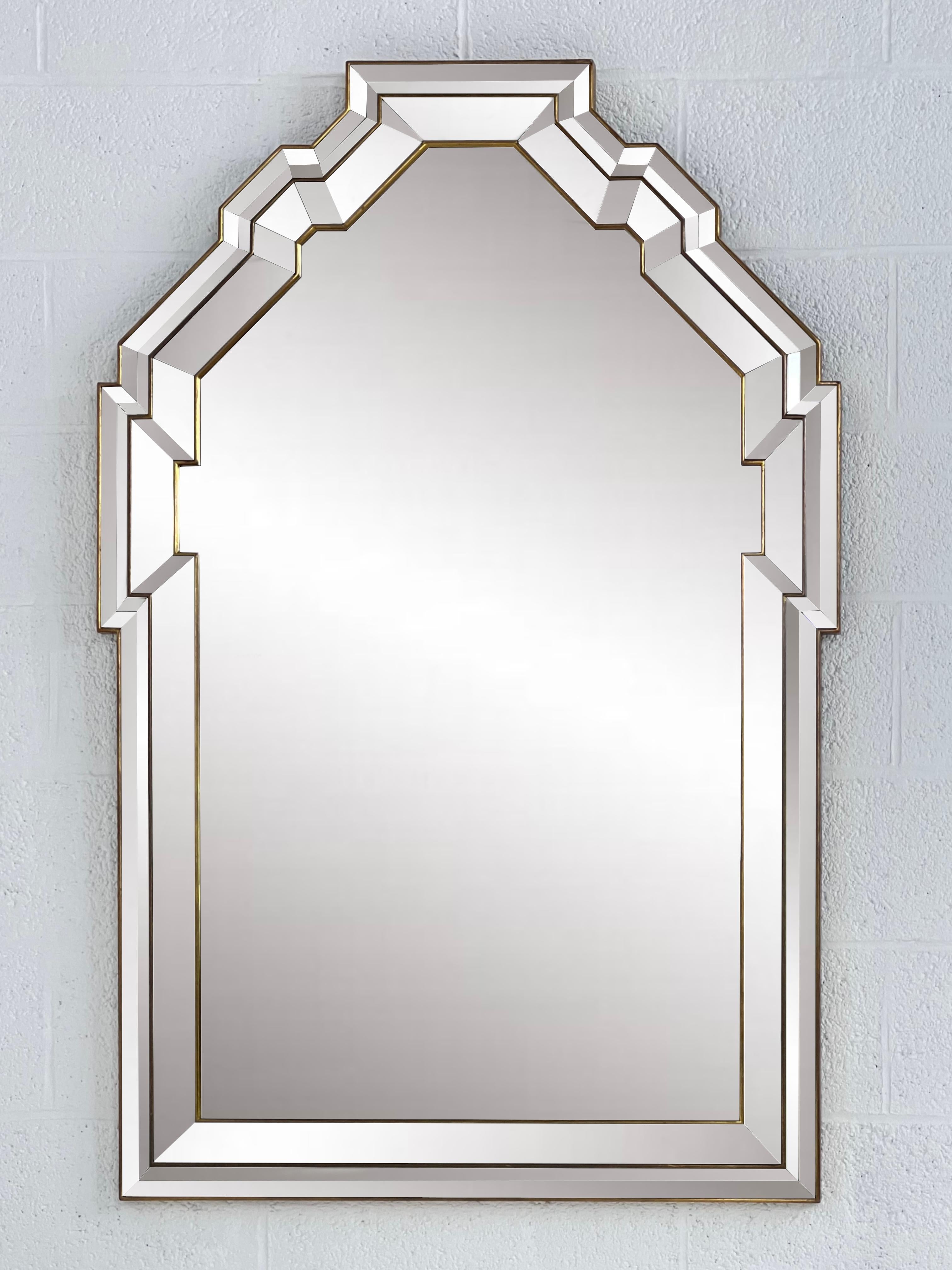 Art Deco Design Hochwertiger vergoldeter Glasperlen- und Facettenspiegel (Art déco) im Angebot
