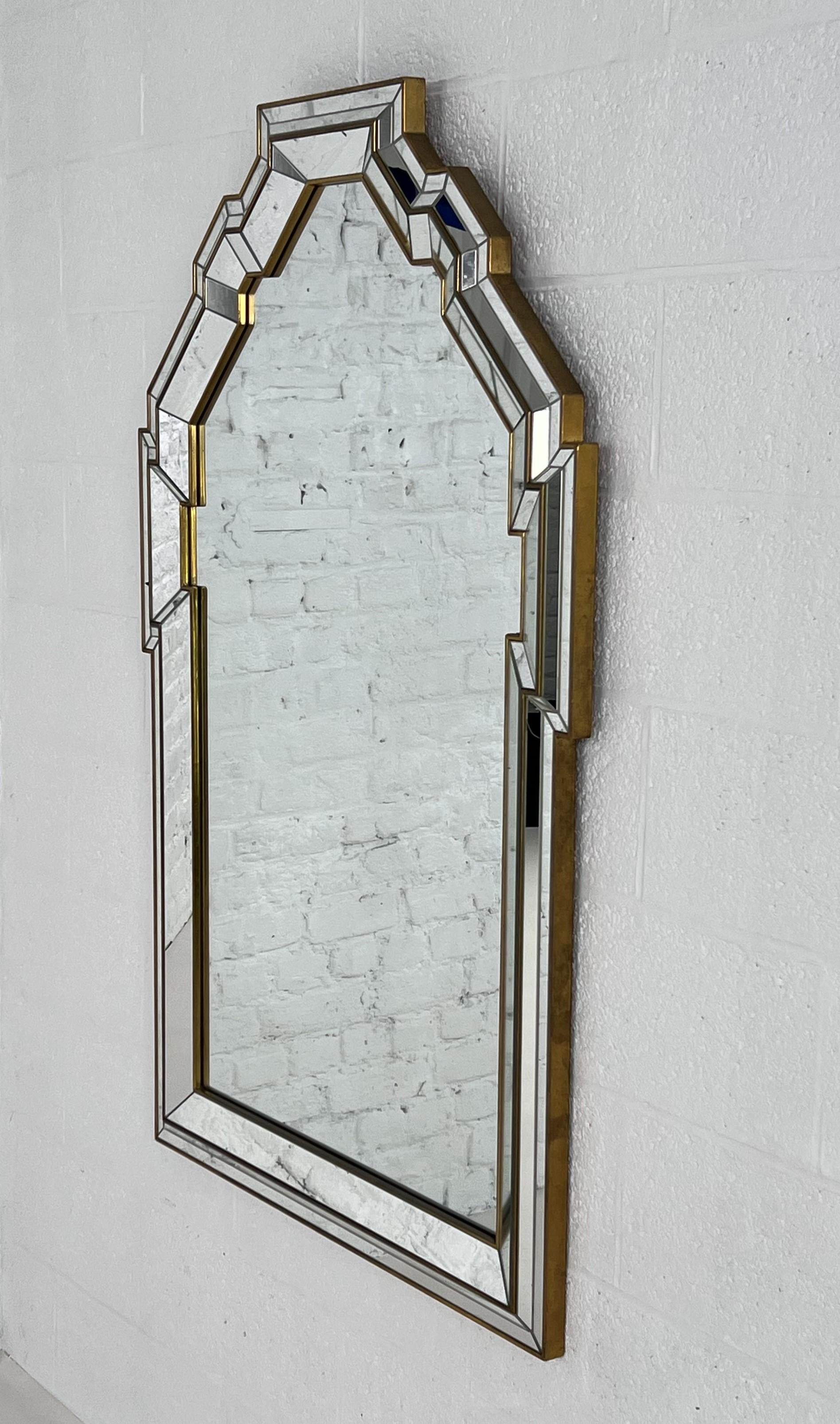 Art Deco Design Hochwertiger vergoldeter Glasperlen- und Facettenspiegel (Spiegel) im Angebot