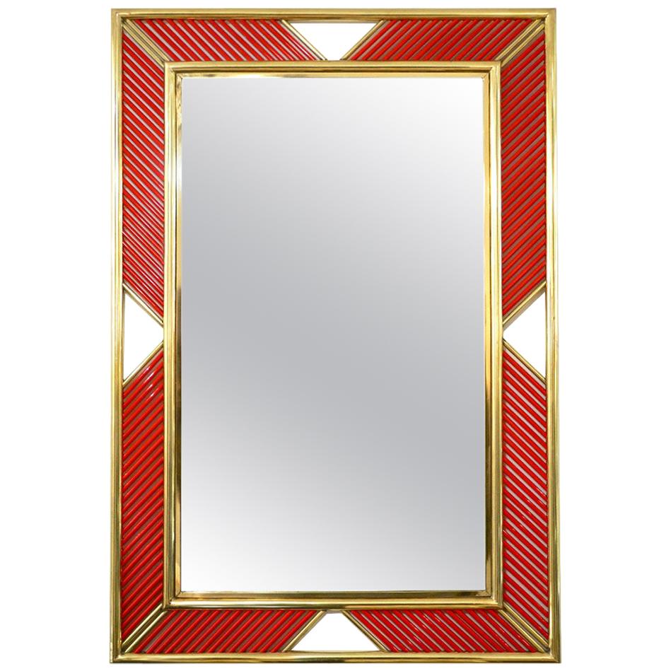Art Deco Jazz Age Geometric Gold Mirror with Cubist Design For Sale at
