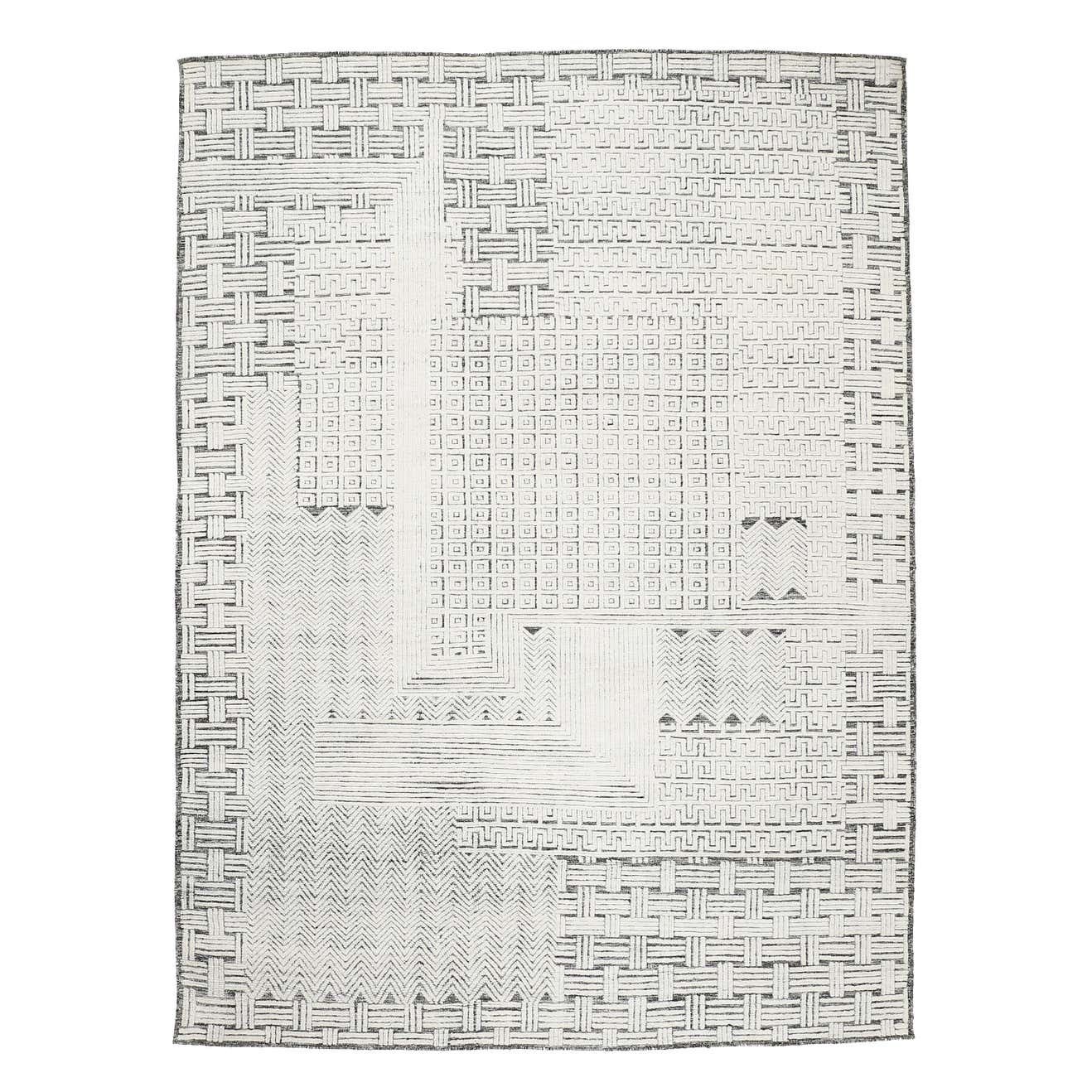 Art Deco Design Ivory/Graphite Textured Wool Ivan Rug For Sale at 1stDibs